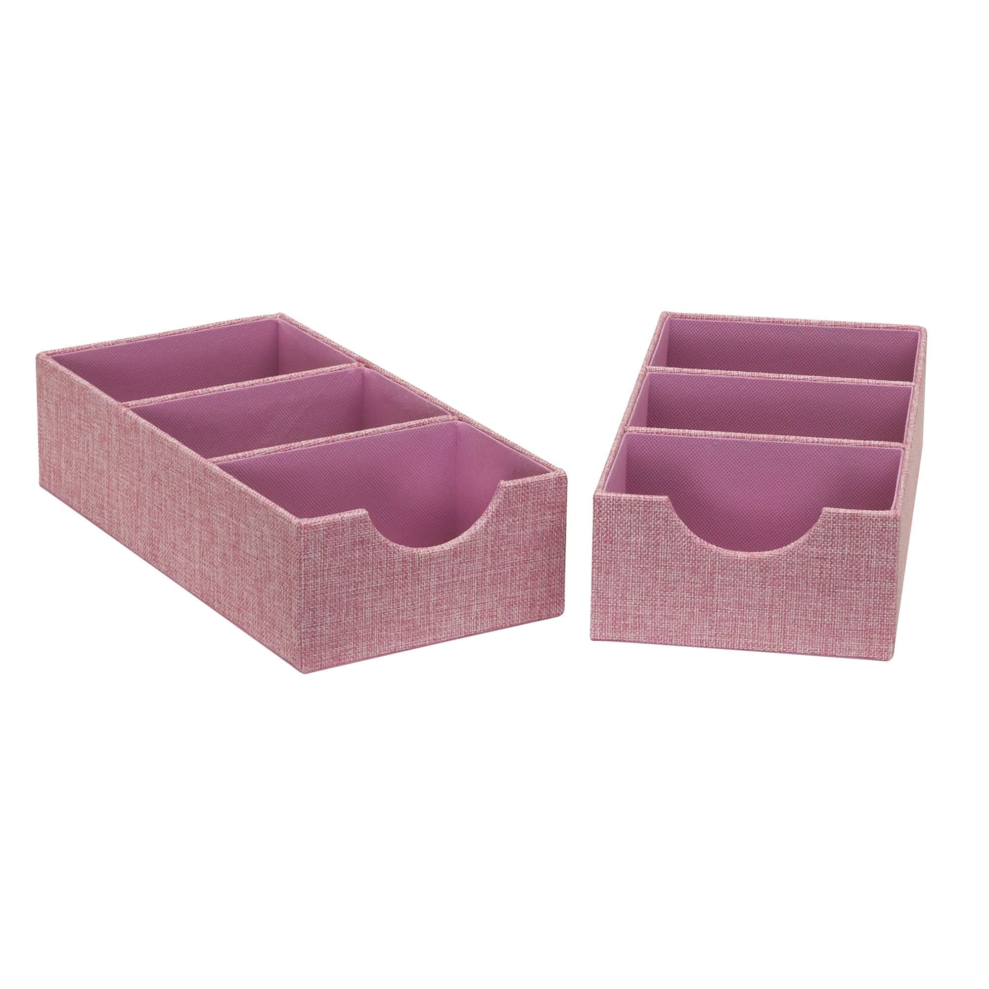 Pink 3-Compartment Polyester Linen Drawer Organizers, Pack of 2