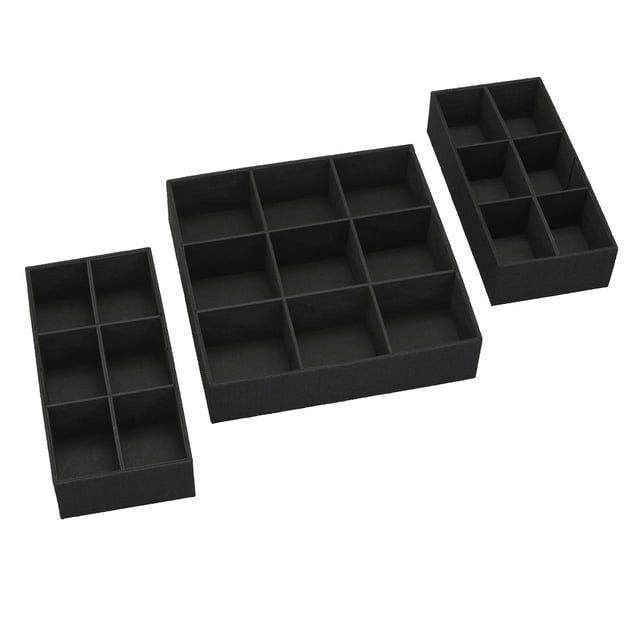 Black Polyester Linen Drawer Organizer Set with Customizable Inserts