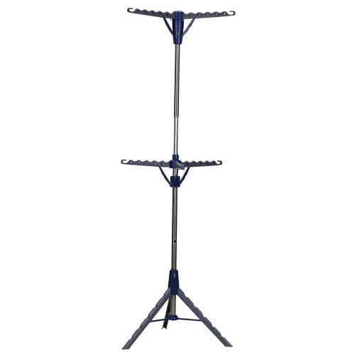 Silver and Blue 2-Tier Portable Tripod Clothes Drying Rack