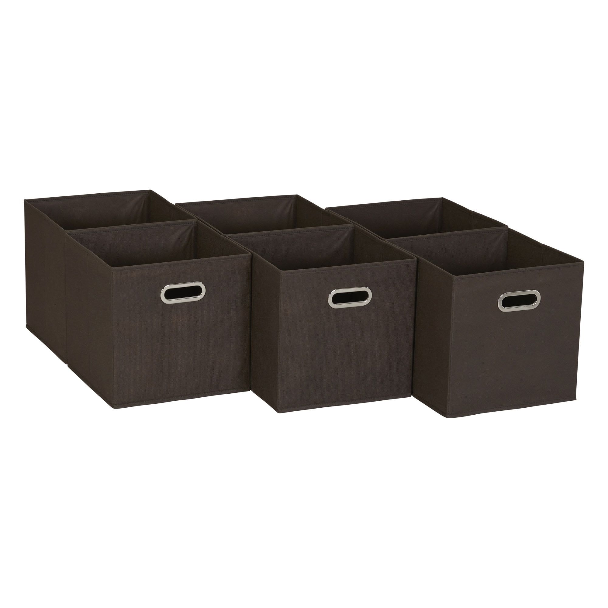 Brown Fabric Stackable Cube Storage Bins with Handles, Set of 6