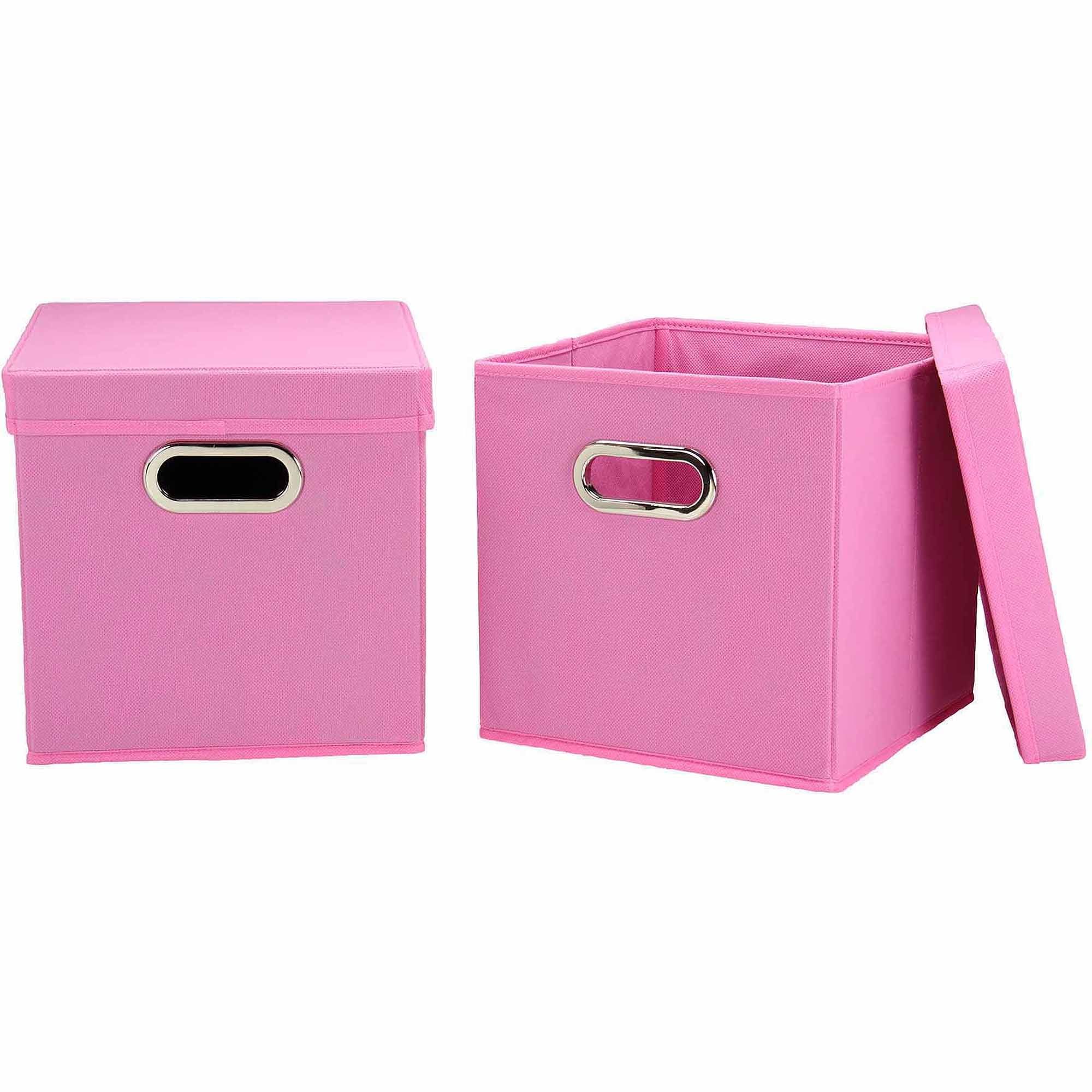 Pink Collapsible Fabric Storage Cube Set with Lids