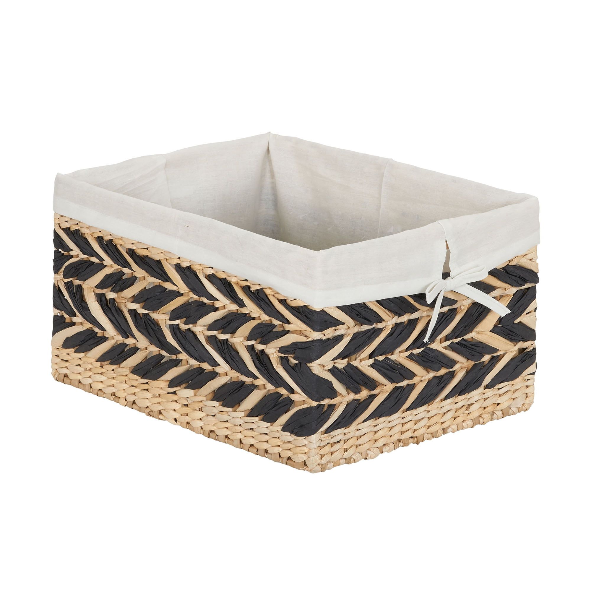 Natural Handwoven Cattail & Paper Large Rectangular Storage Basket with Cotton Liner