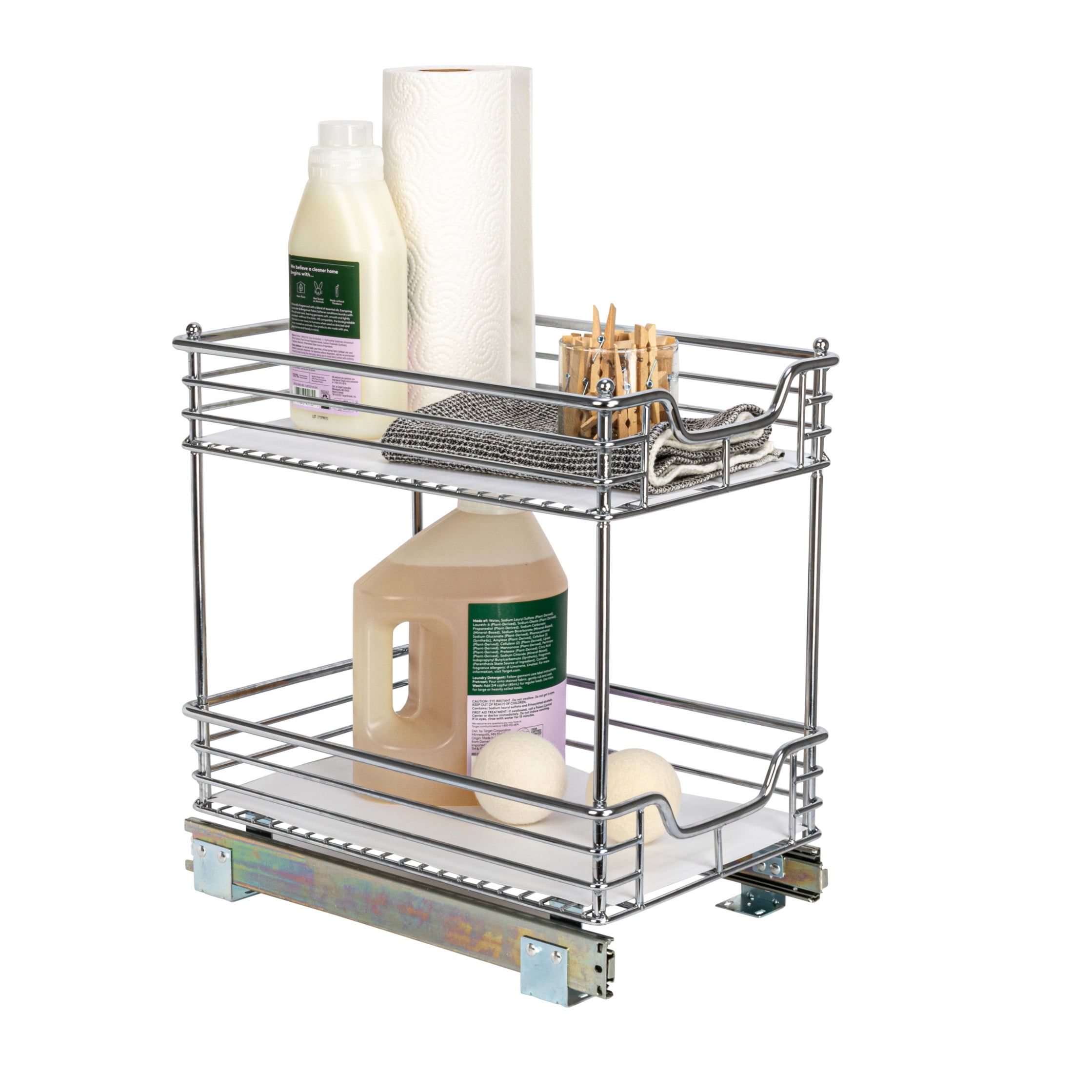 Chrome-Plated Steel 2-Tier Pull-Out Storage Organizer with Plastic Liner