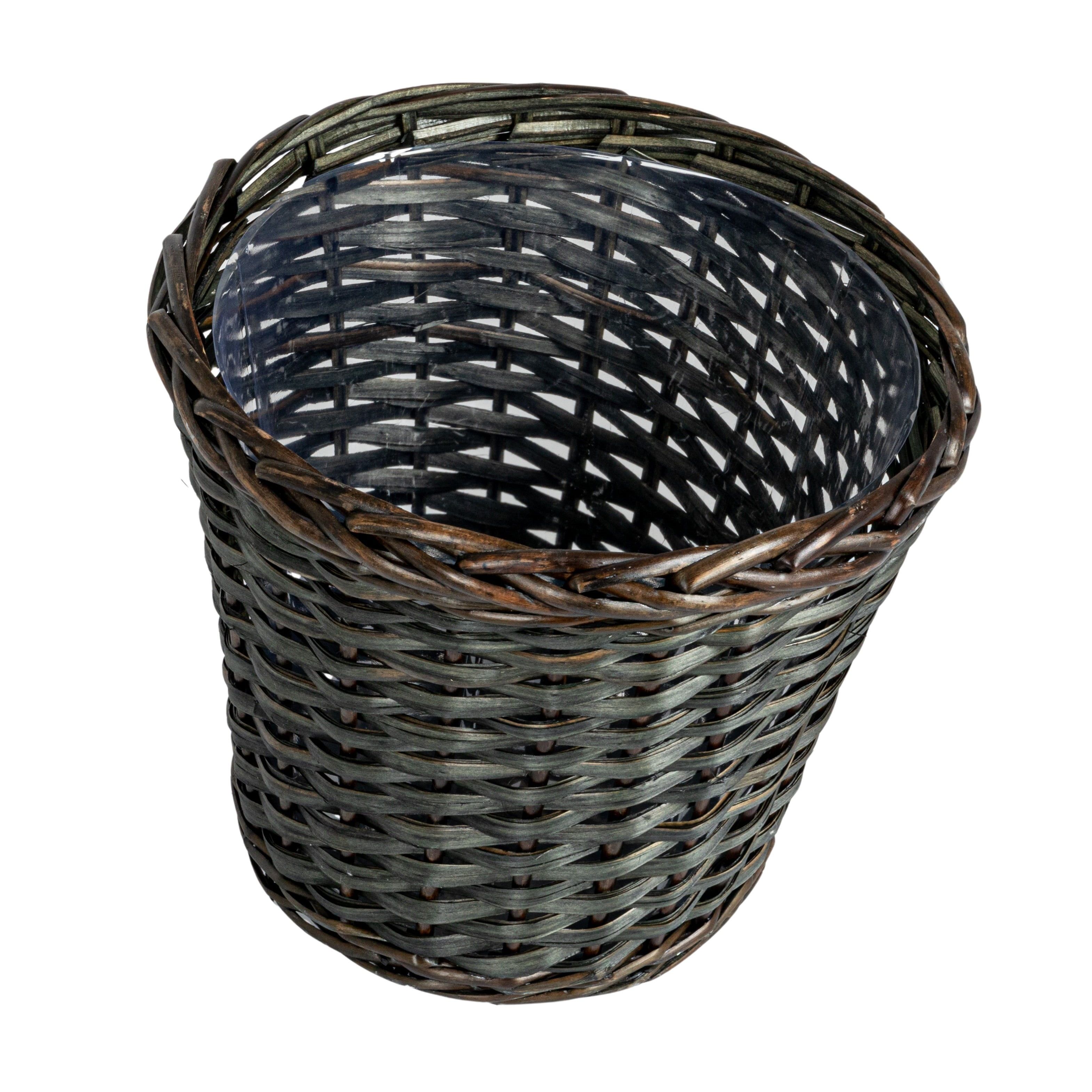 Brown Handwoven Willow Waste Basket with Plastic Liner