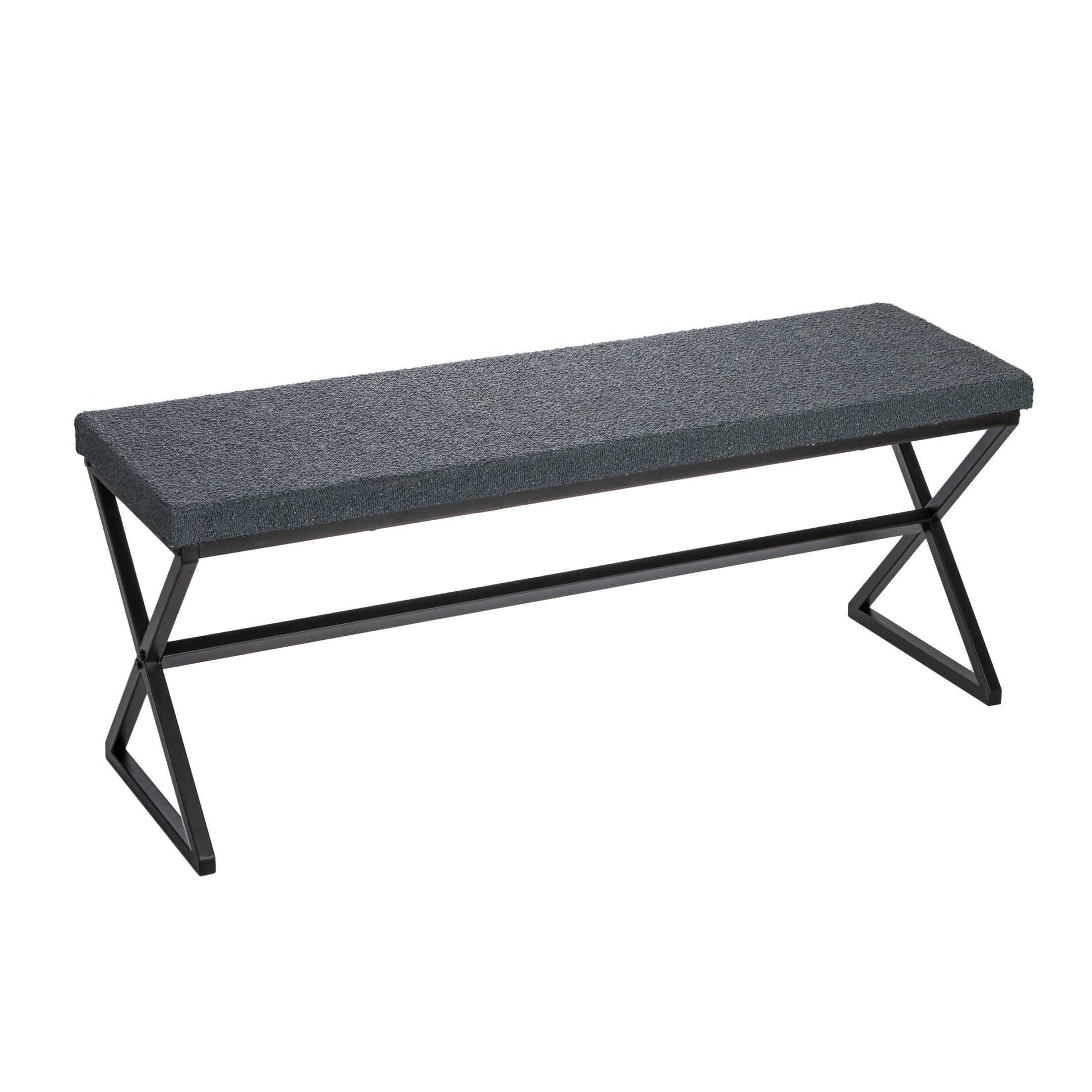 Harper Blue-Grey Boucle Upholstered Metal Bedroom Bench