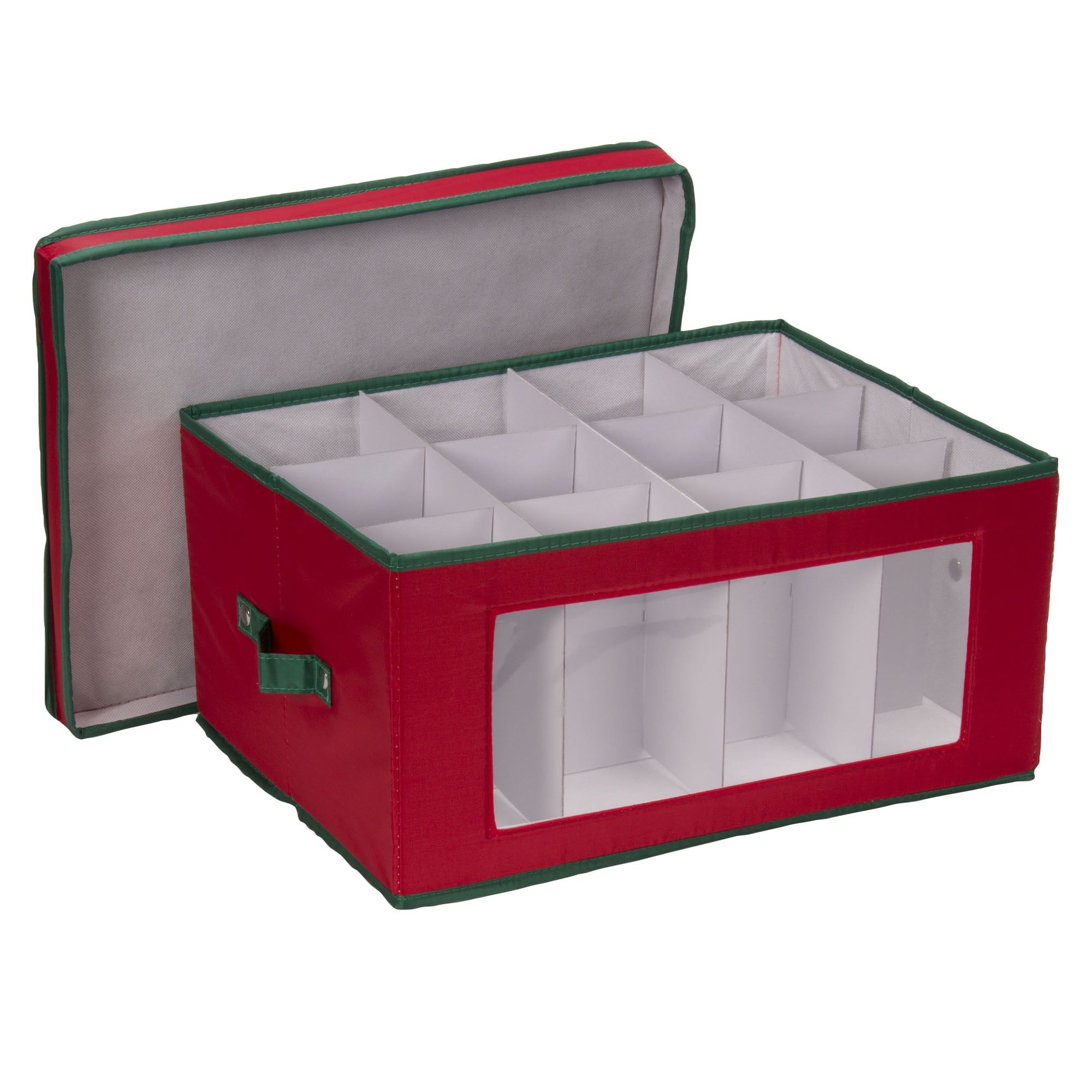 Red and Green Fabric Collapsible Holiday Stemware Storage Box