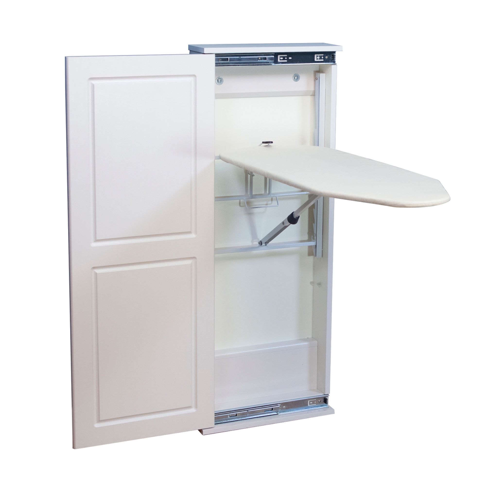 White Wall-Mounted Ironing Board Cabinet with Adjustable Height