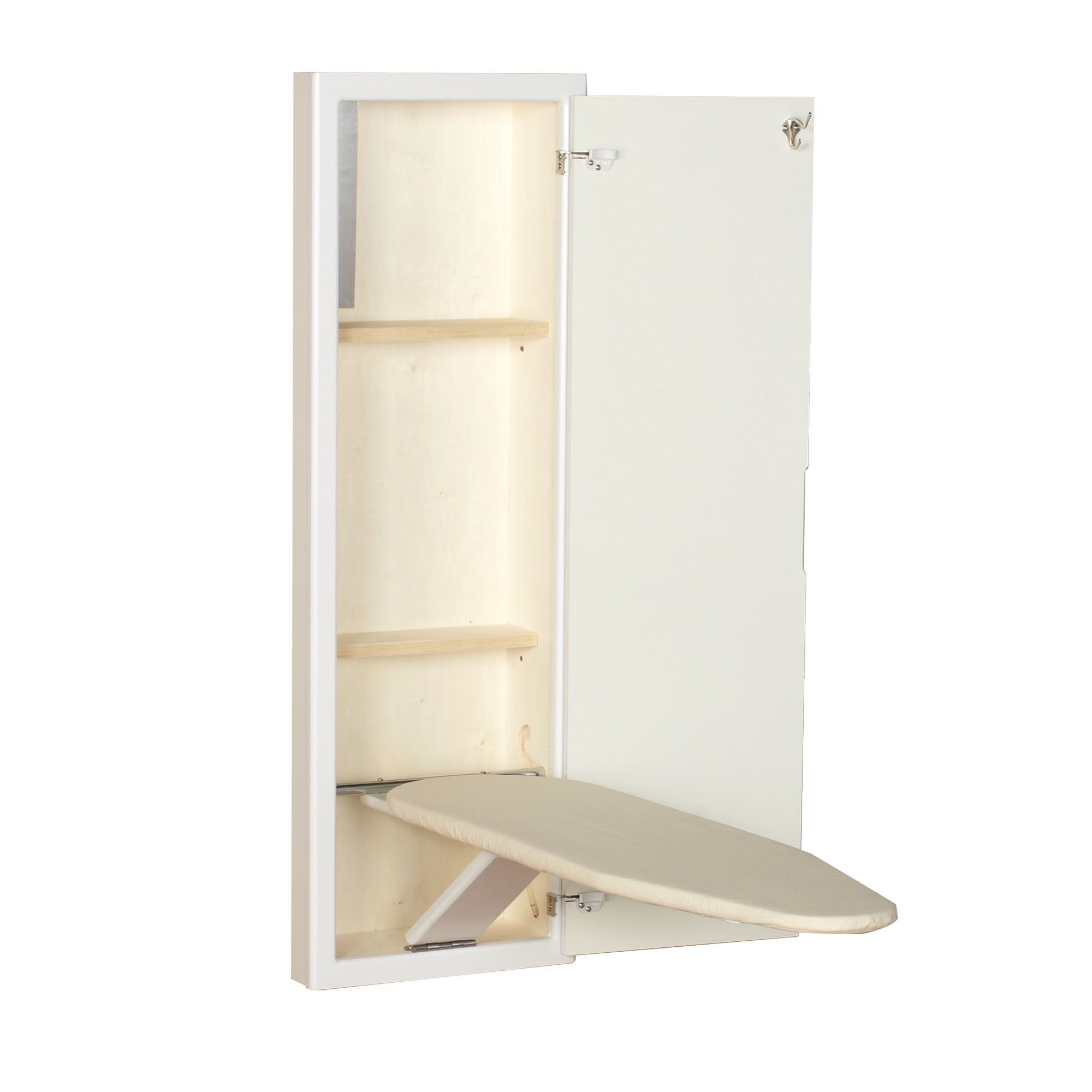 White In-Wall Recessed Ironing Cabinet with Storage Shelves