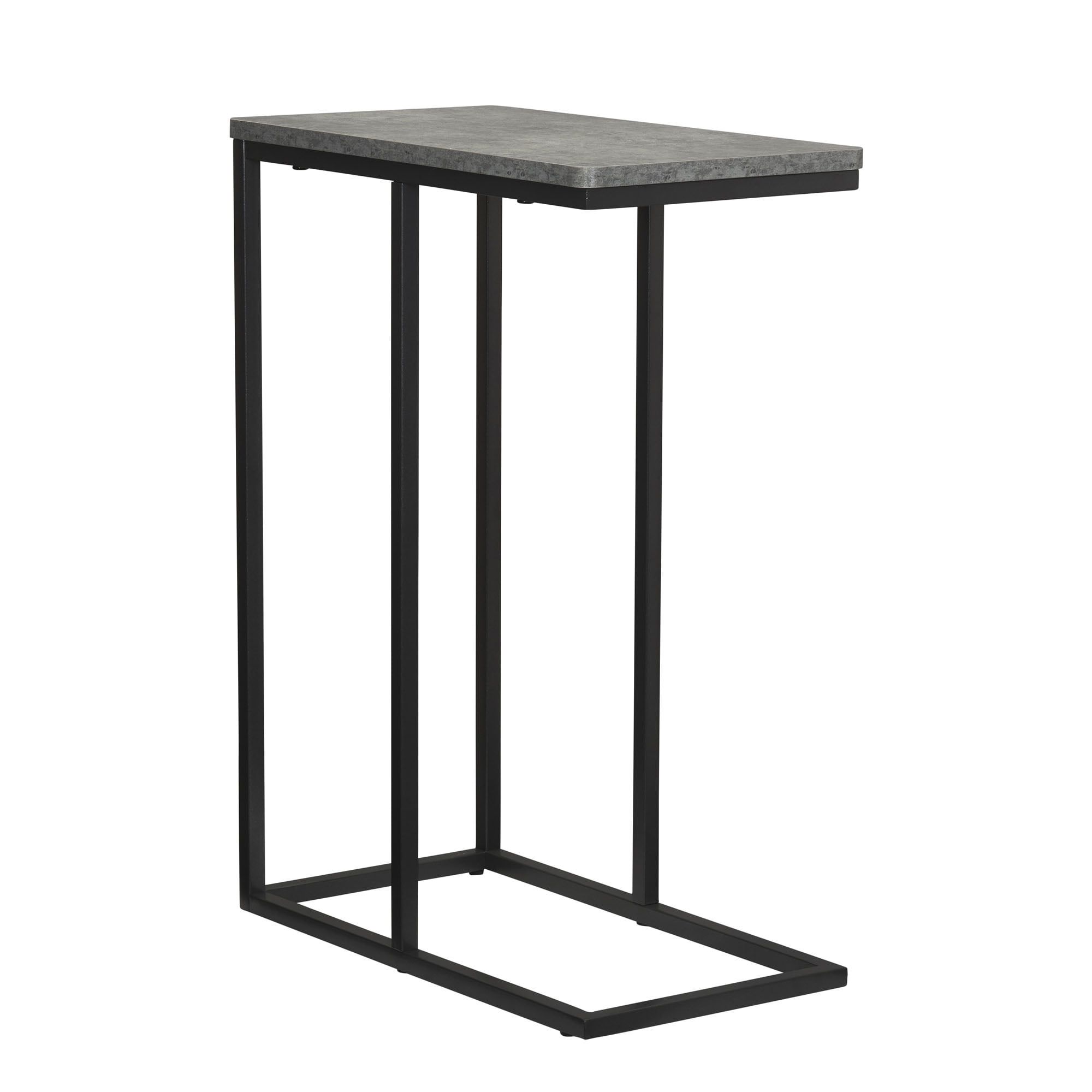 Modern Industrial C-Shaped Side Table with Faux Marble Top