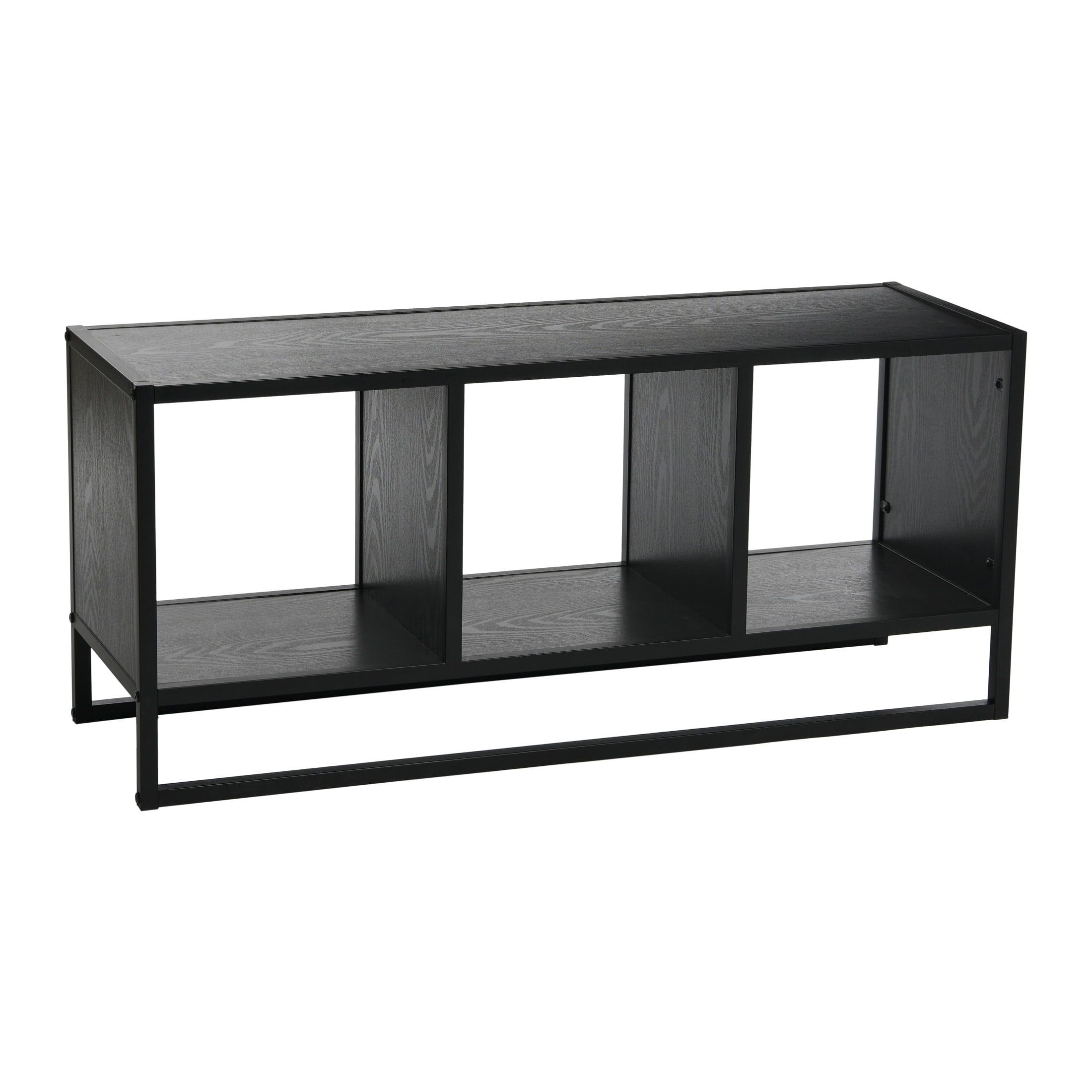 Modern Black Oak Woodgrain Coffee Table with Cube Storage