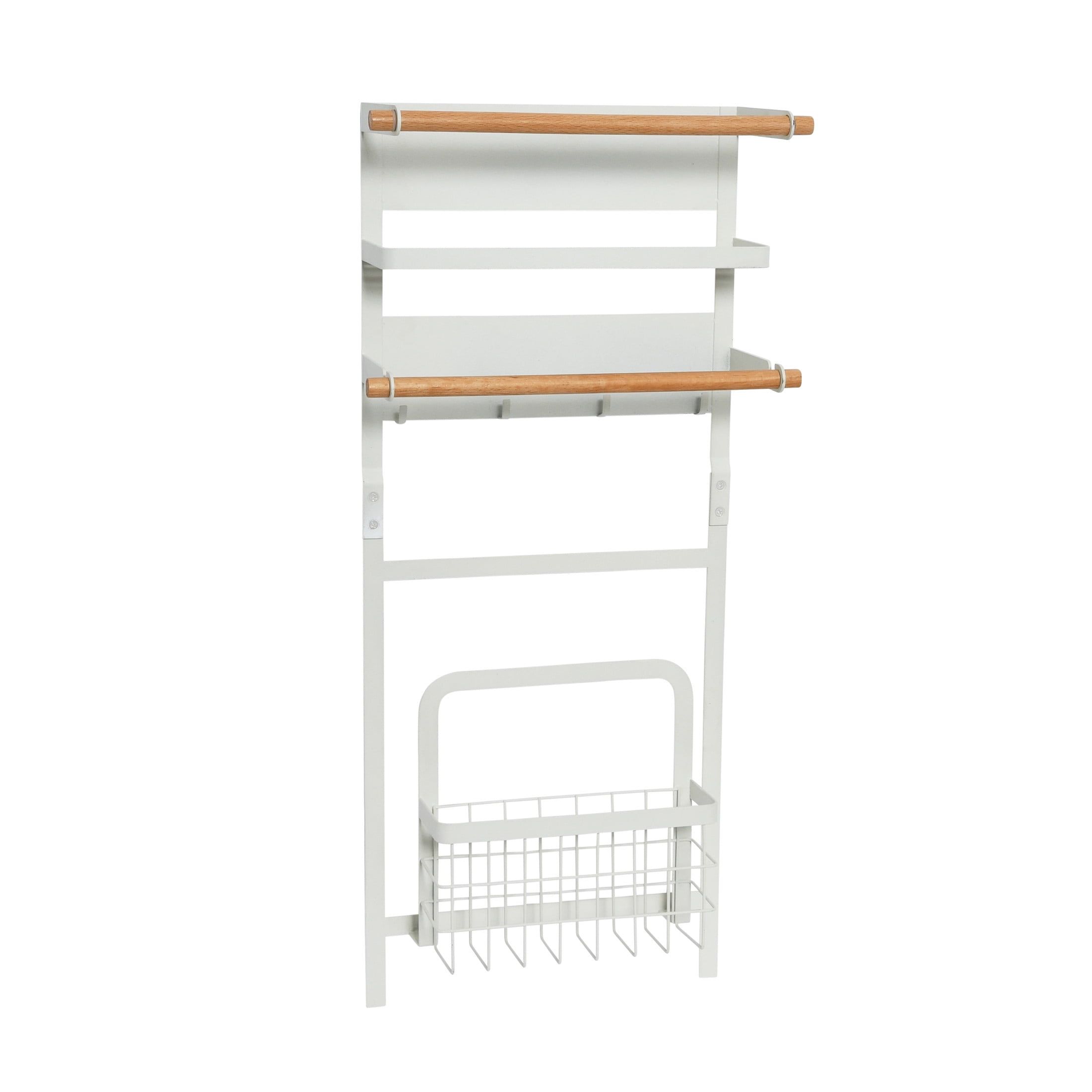 White Metal Magnetic Organizer Rack with Wooden Dowels