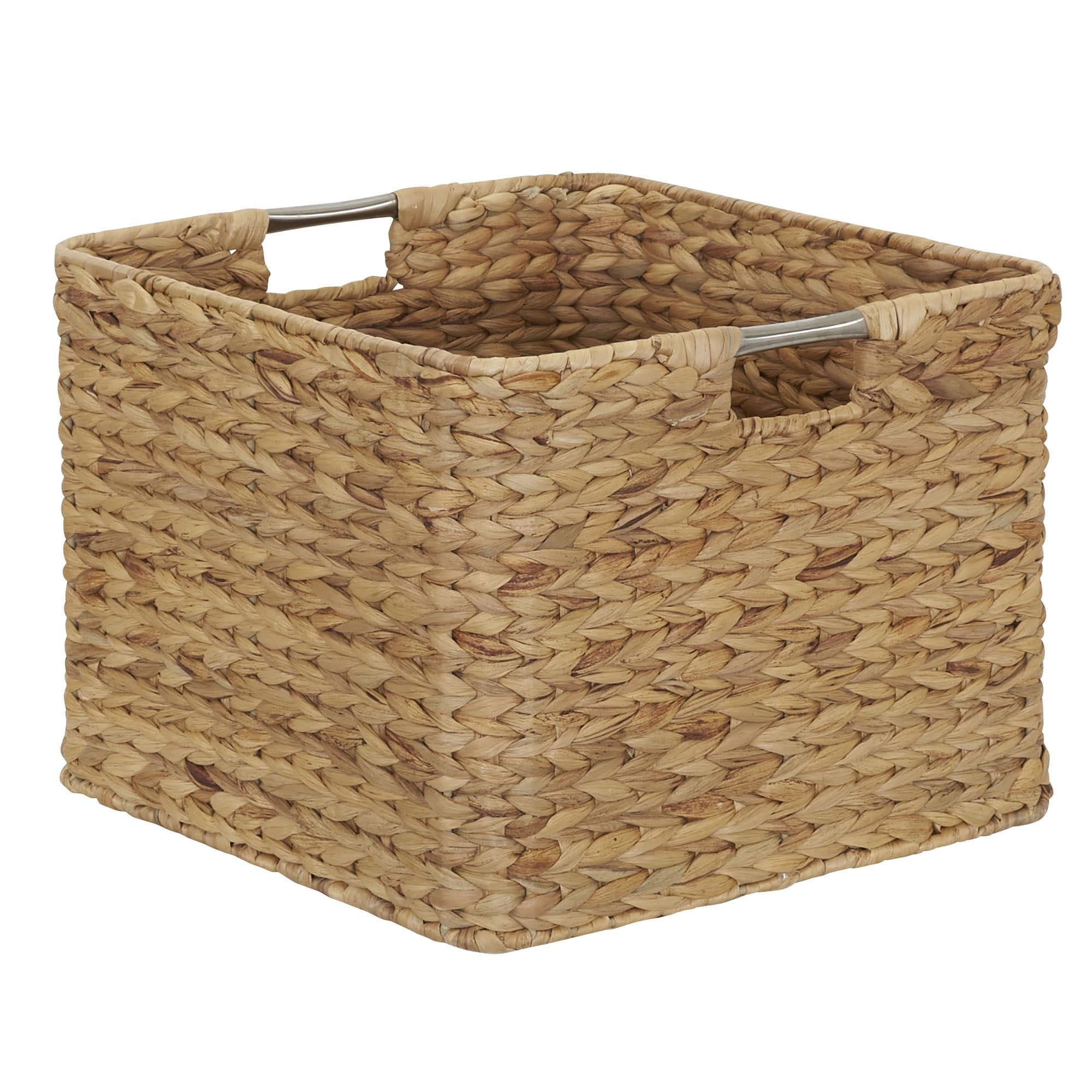 Natural Hyacinth Square Wicker Basket with Stainless Steel Handles