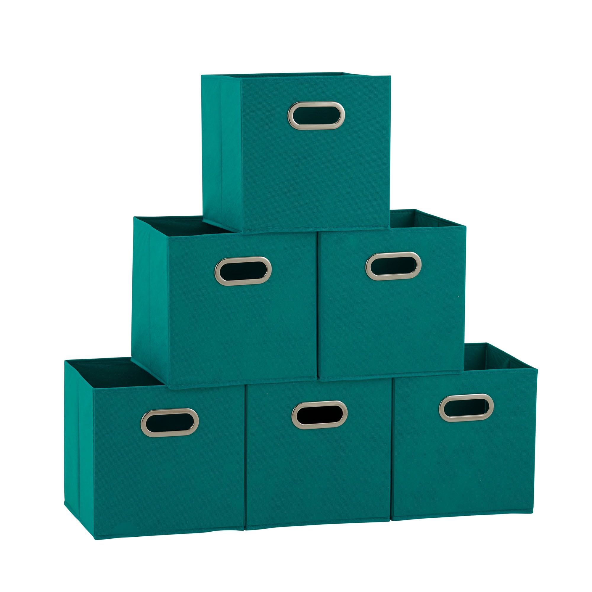 Aqua Foldable Fabric Storage Cube Bins, Set of 6