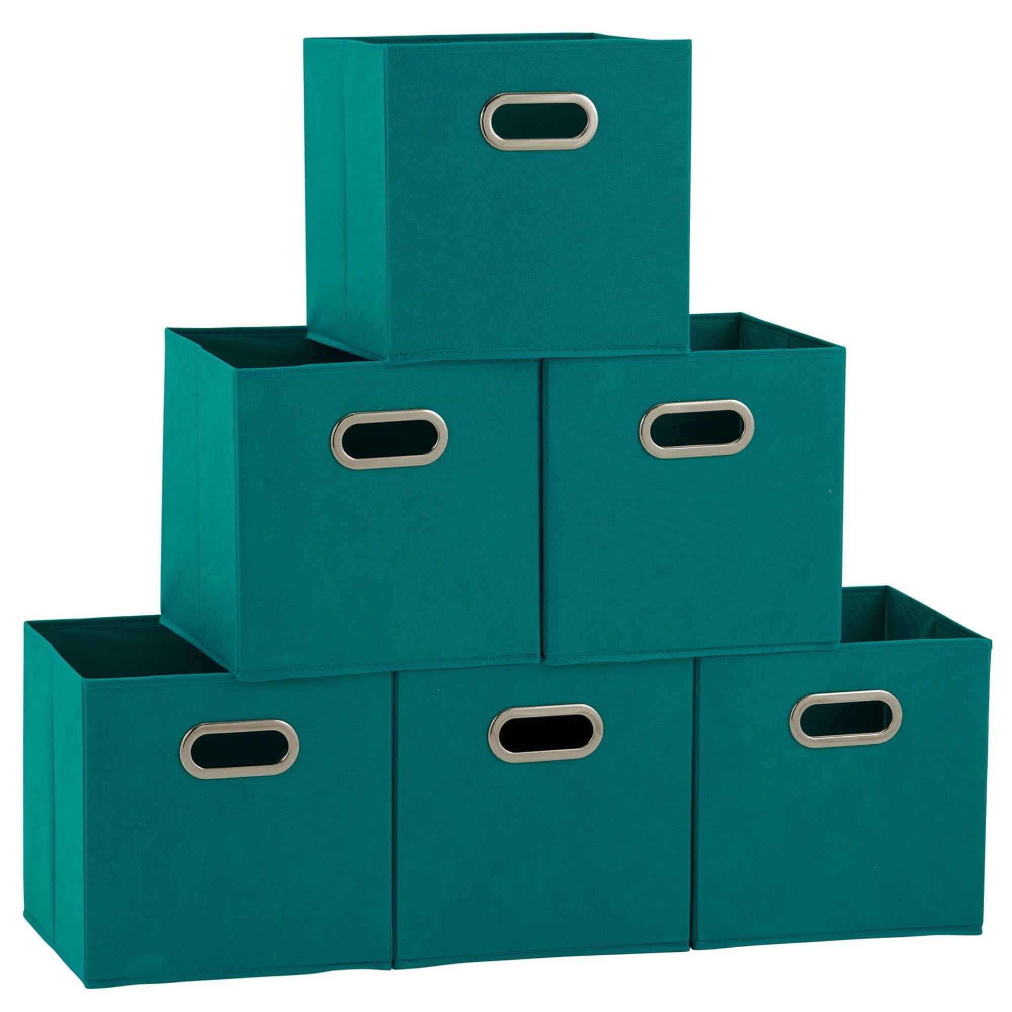 Aqua Foldable Fabric Storage Cube Bins, Set of 6