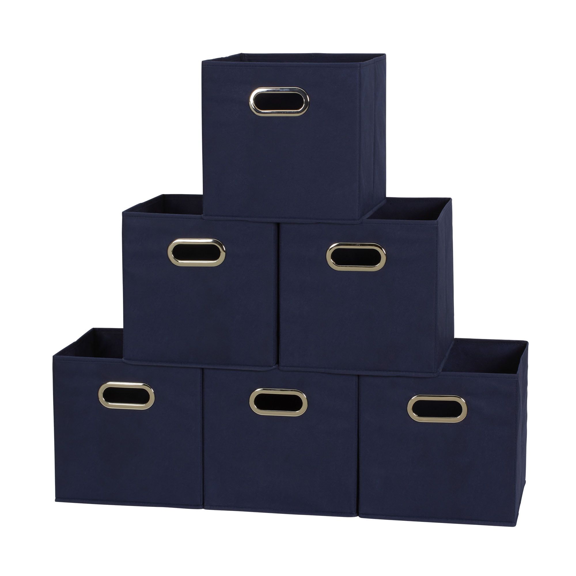 Navy Blue Foldable Fabric Storage Cube Bins, Set of 6