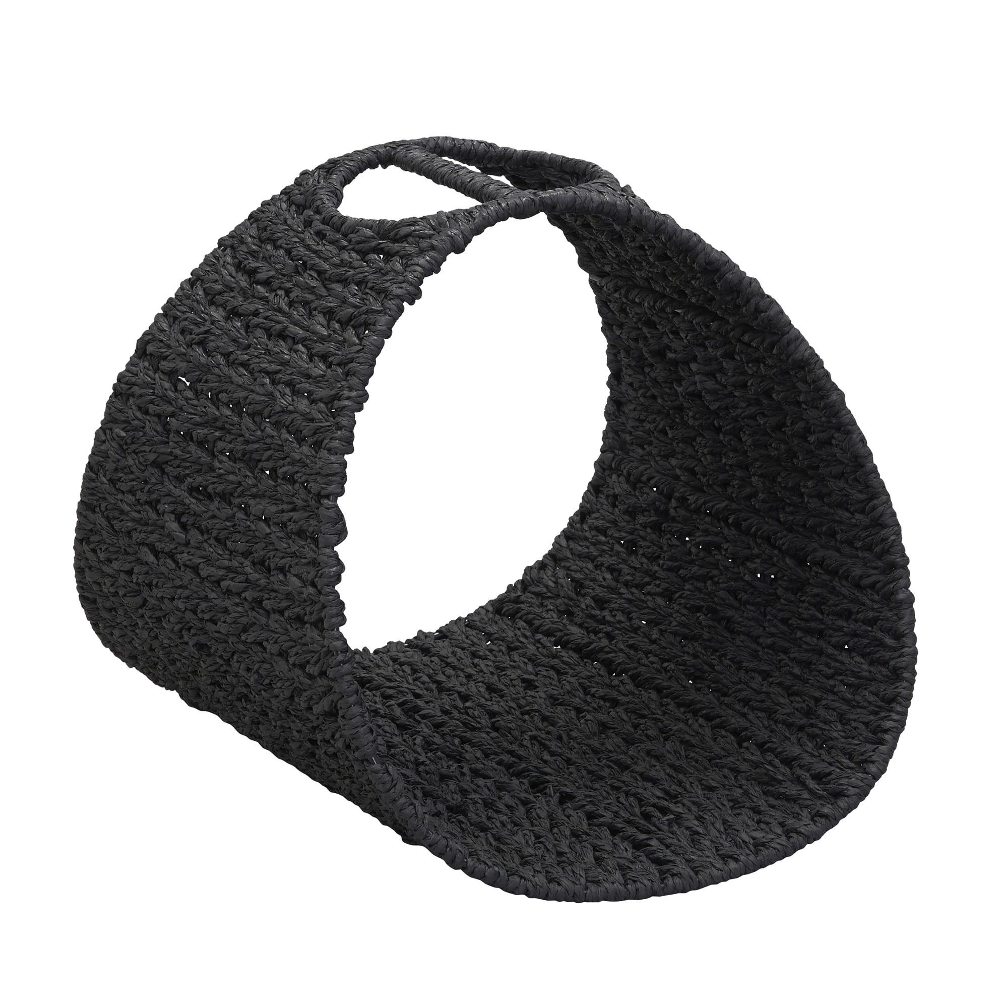 Black Oval Magazine Rack with Woven Paper Rope and Metal Frame