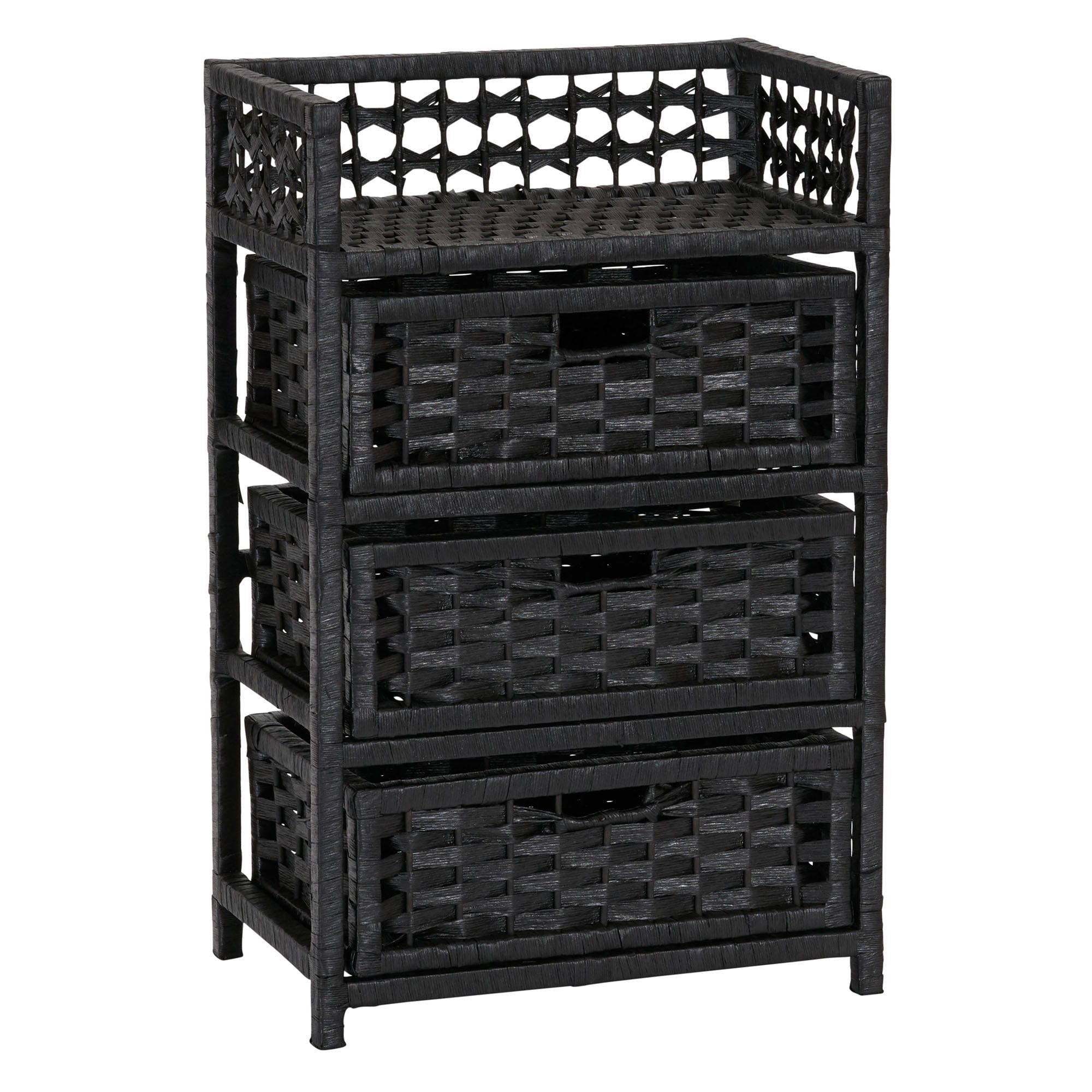 Sleek Black Paper Rope 3-Drawer Compact Chest