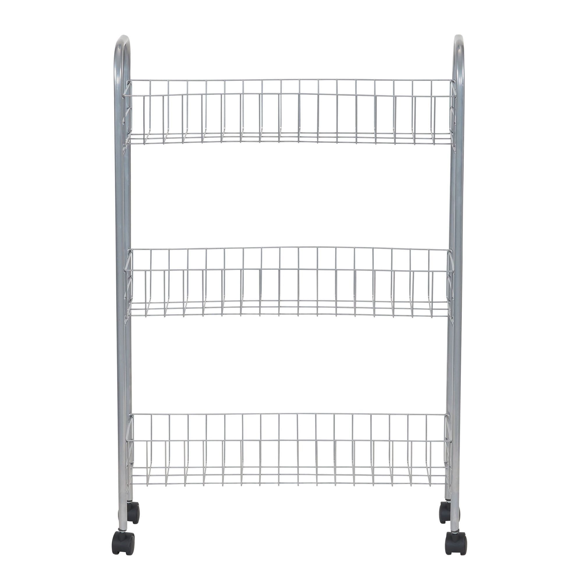 Slim Silver 3-Tier Rolling Storage Cart for Laundry and More