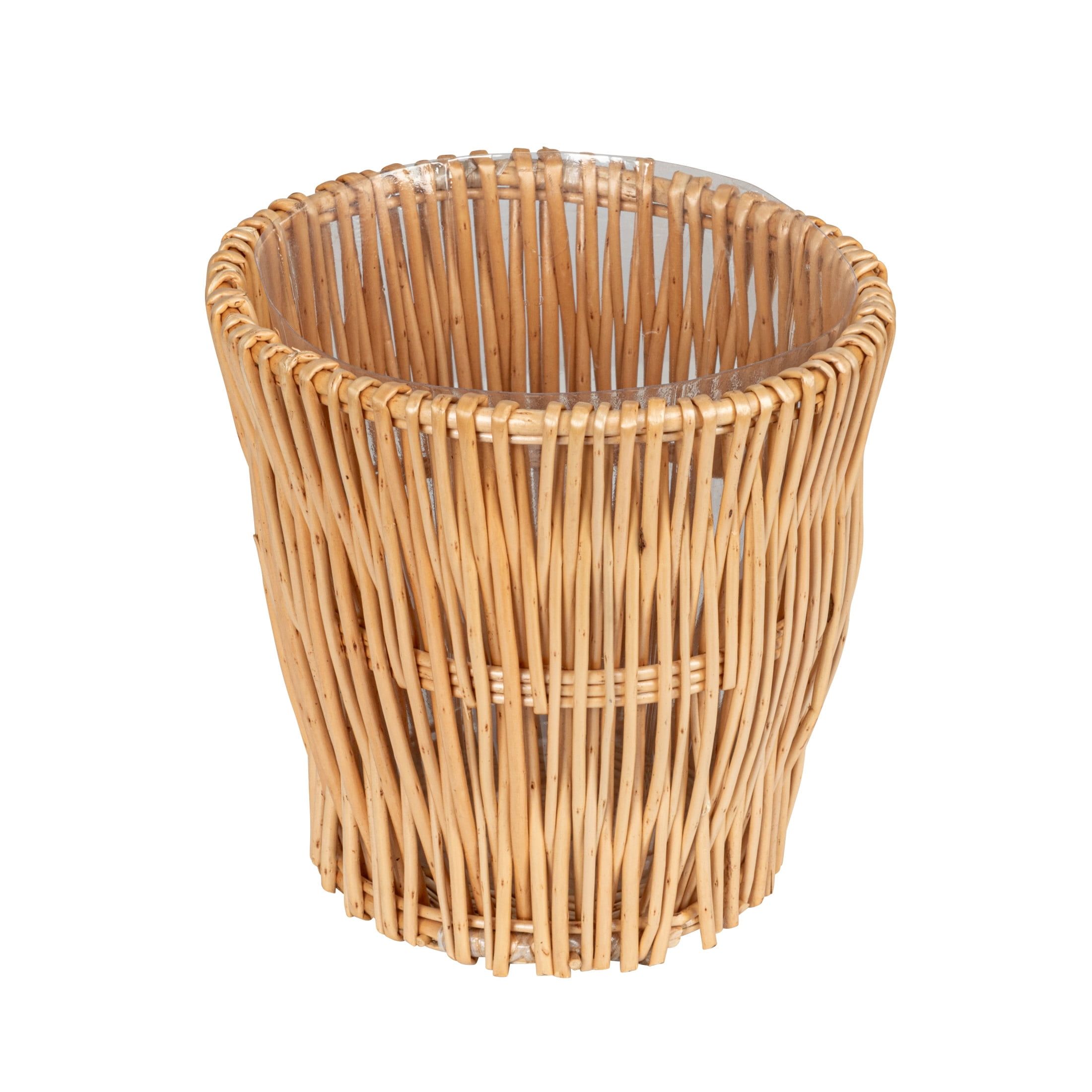 Natural Handwoven Willow Waste Basket with Removable Liner