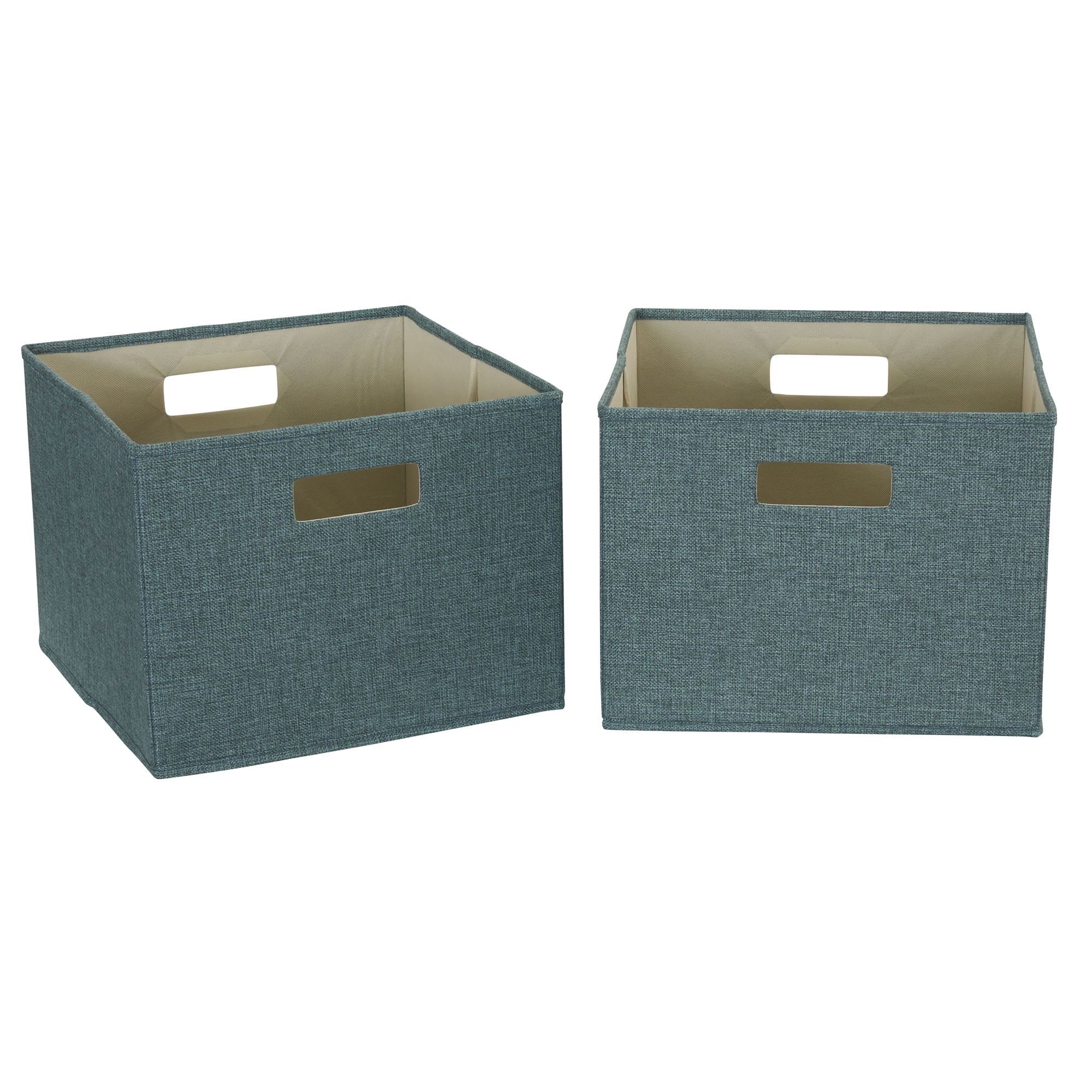 Teal Poly-Cotton Foldable Storage Cubes with Handles, 2 Pack