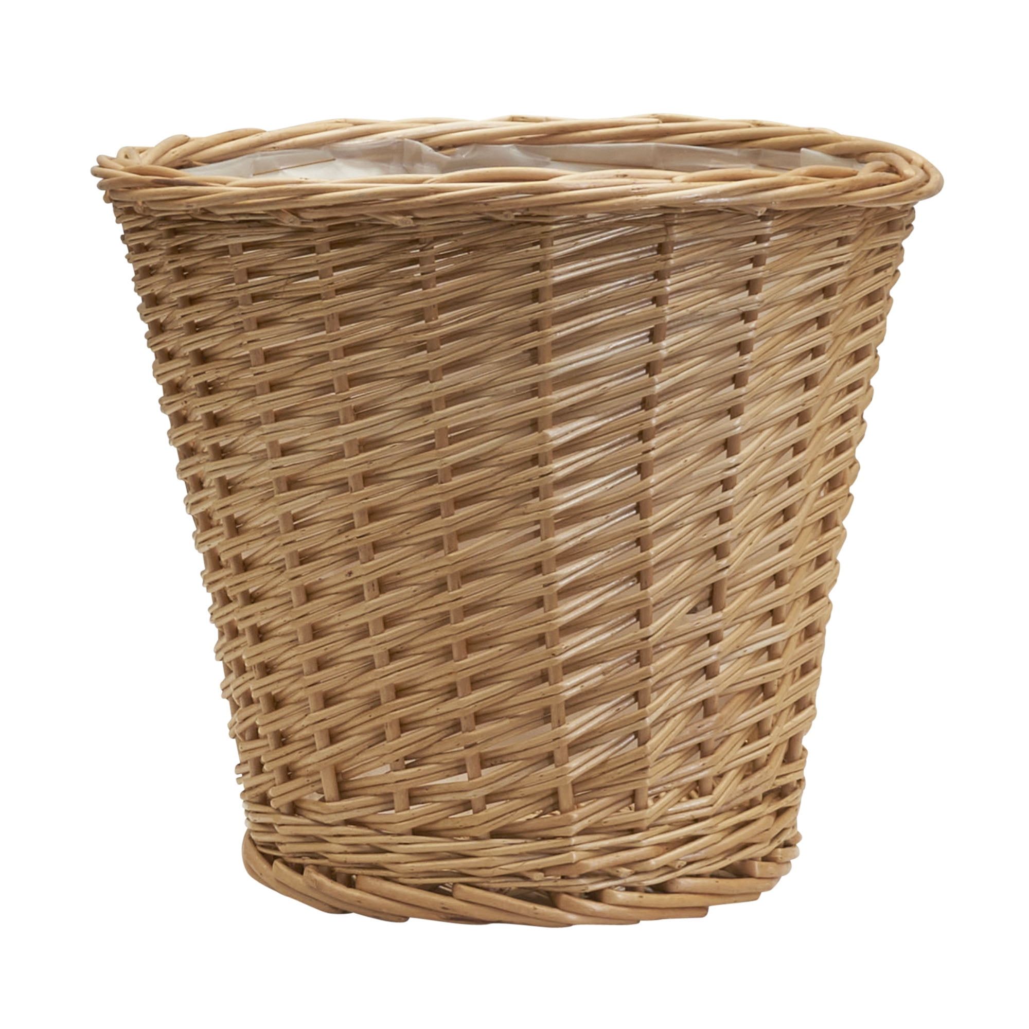 Medium Natural Willow Wicker Waste Basket with Plastic Liner