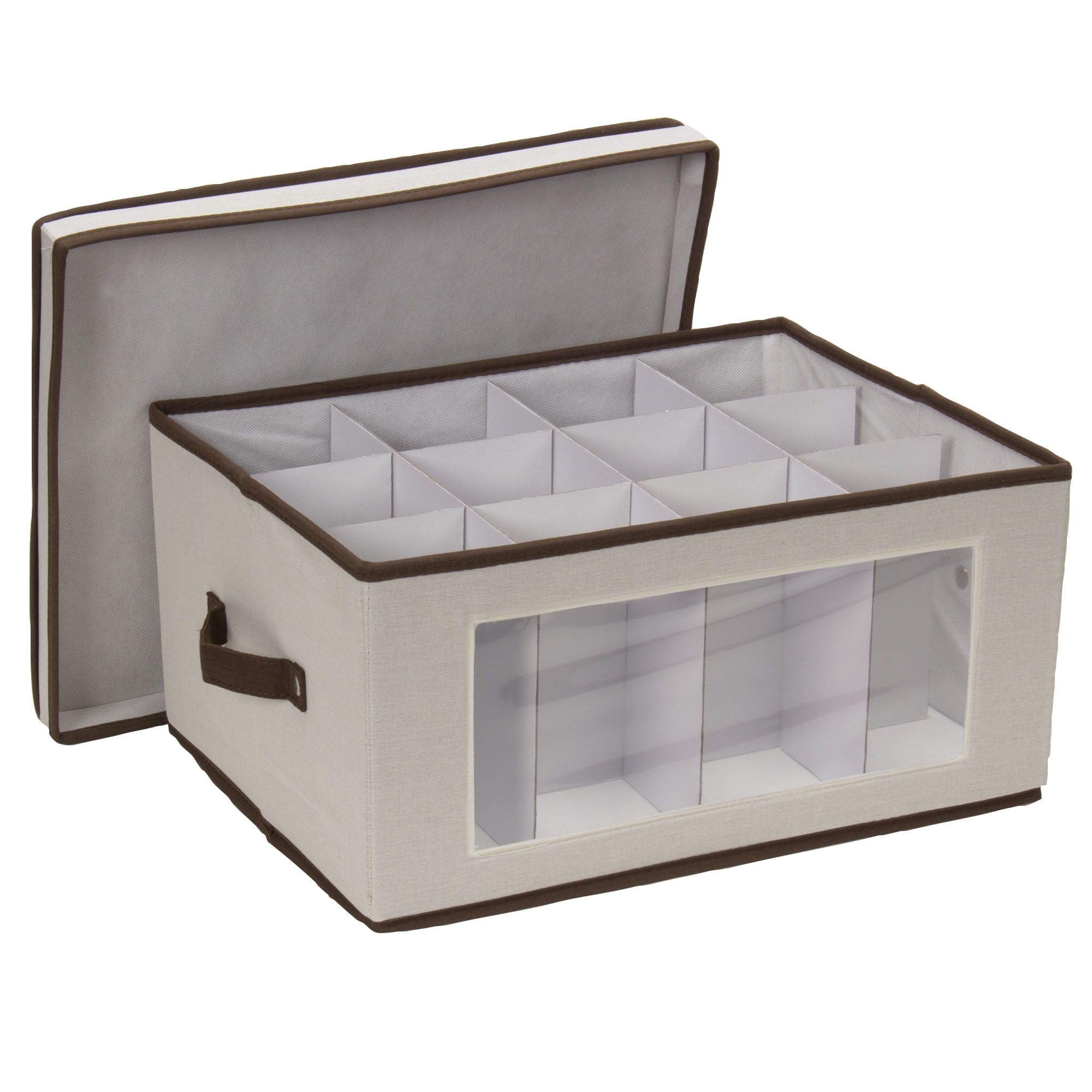 Beige Fabric Stackable Wine Glass Storage Box with Window