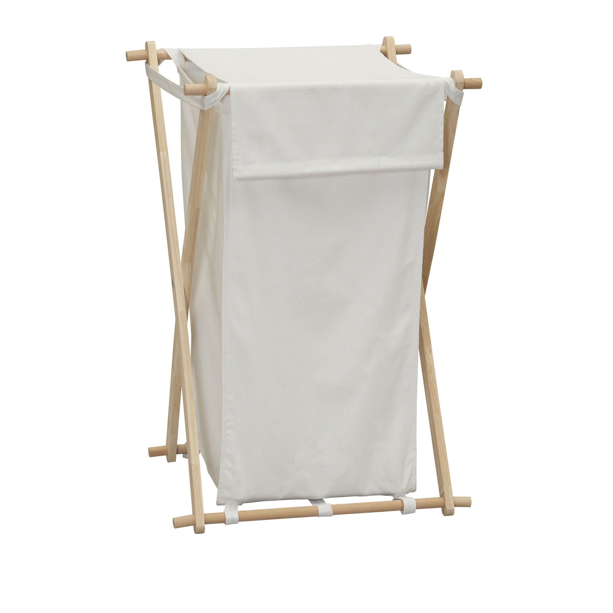 White Poly-Cotton Collapsible X-Frame Laundry Hamper with Lid