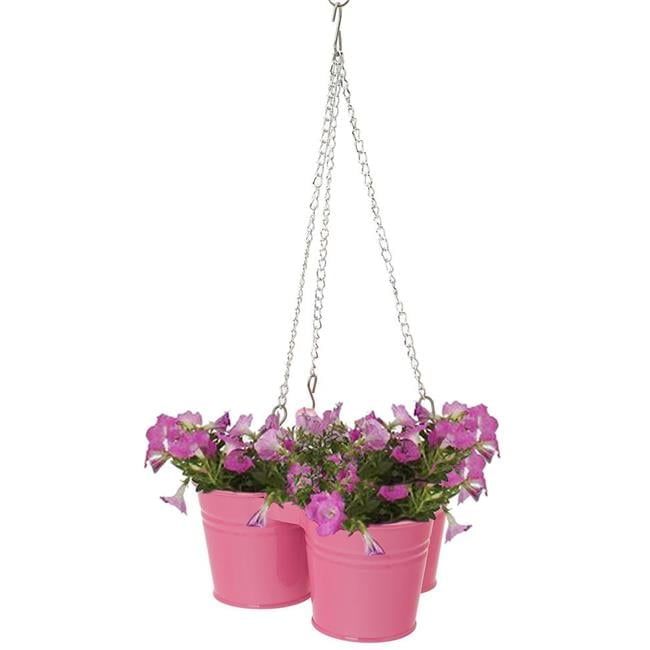 Hot Pink Galvanized Steel Hanging Planter Trio