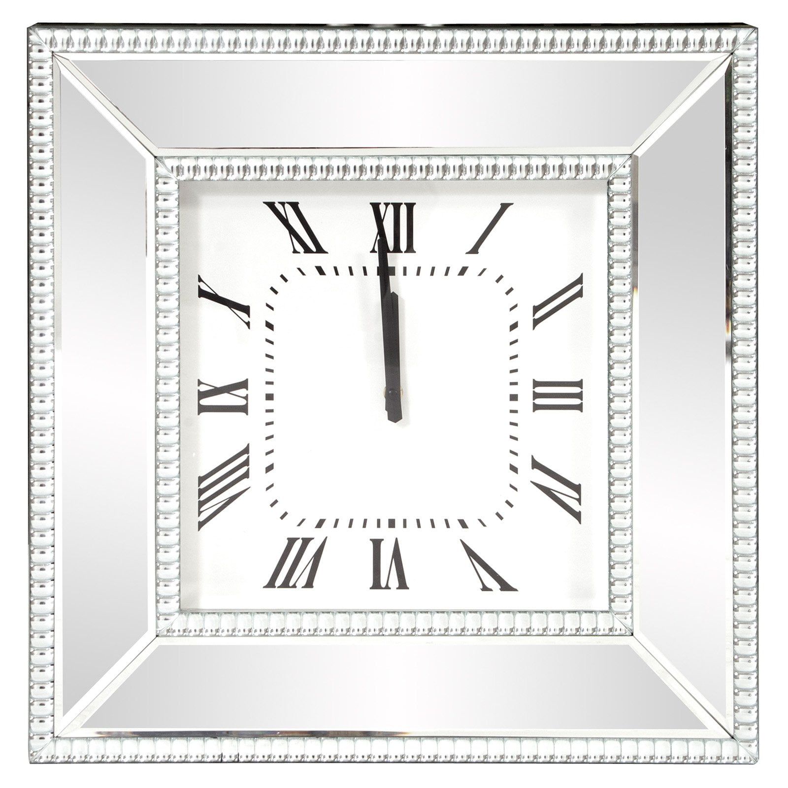 Square Mirrored Wall Clock with Beaded Glass Trim