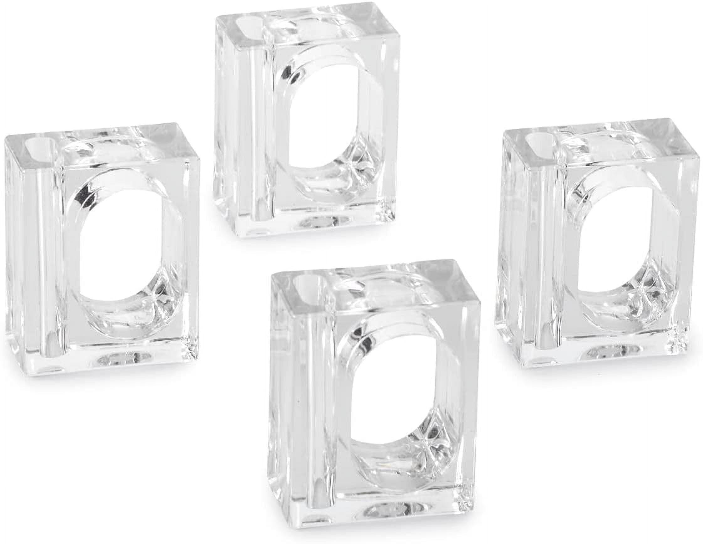 Clear Acrylic Flower Bud Square Napkin Ring Set of 4