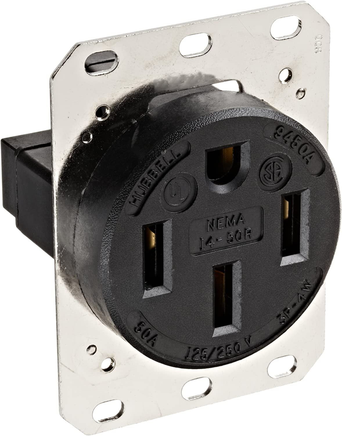 Black Thermoplastic Polyester 50A 125/250V Receptacle with Wall Plate