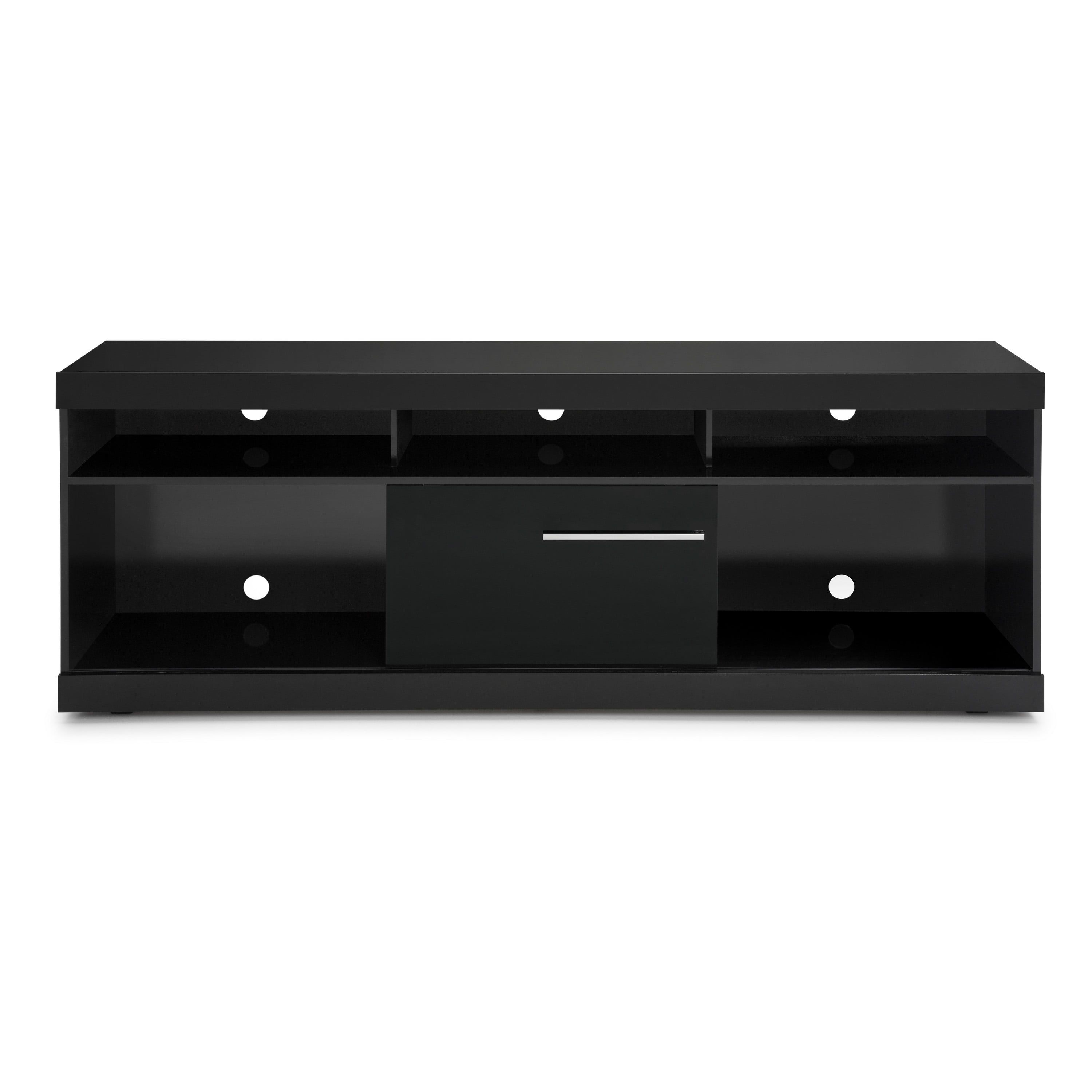 71" Black MDF TV Stand with Sliding Door and Open Compartments