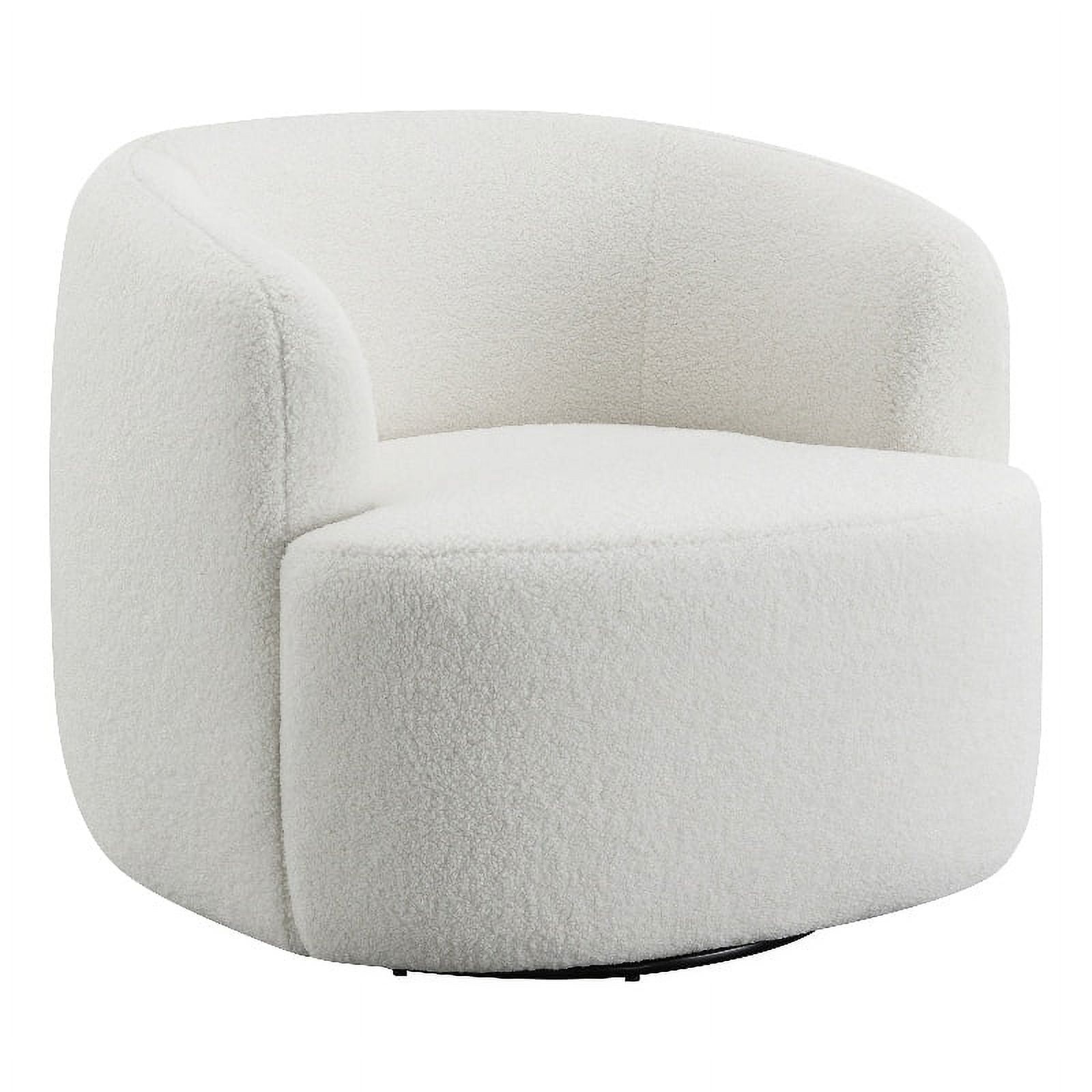 White Faux Sheepskin Barrel Swivel Chair with Wood Base