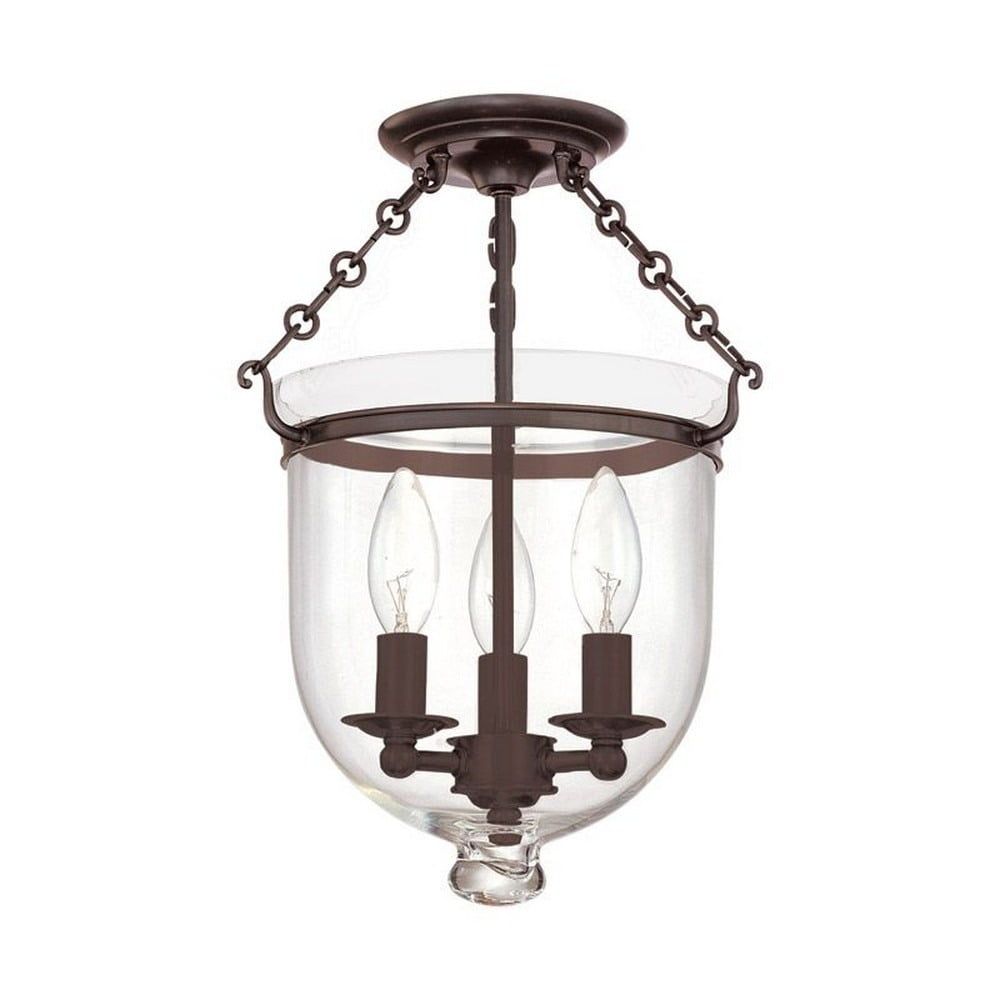 Hampton Old Bronze 3-Light Indoor/Outdoor Semi-Flush Ceiling Fixture