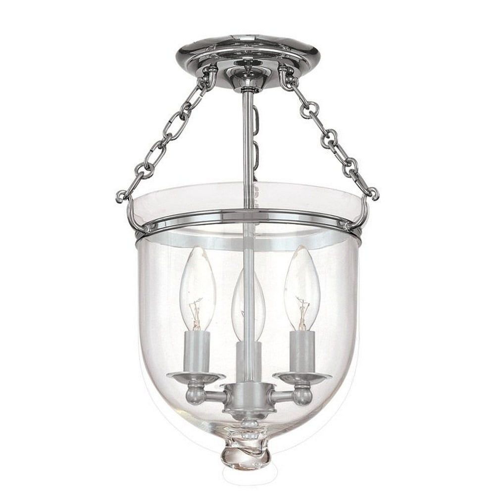 Polished Nickel 3-Light Glass Jar Semi-Flush Ceiling Fixture