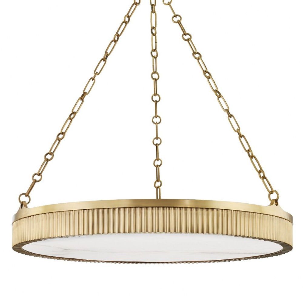 Lynden Transitional 8-Light LED Drum Chandelier in Aged Brass with White Alabaster Shade