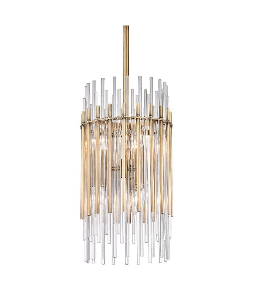 Aged Brass 6-Light Drum Island Pendant with Clear Glass Shade