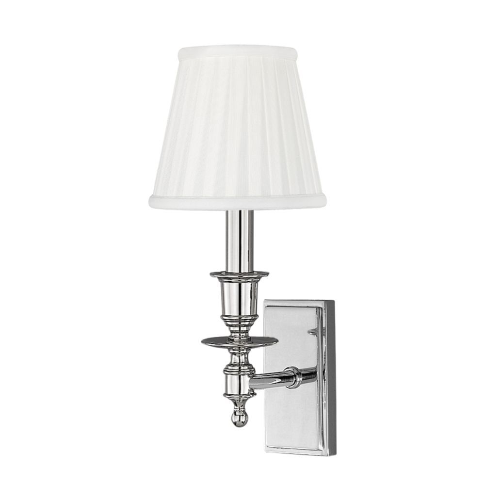 Ludlow Polished Nickel 1-Light Wall Sconce with Off-White Faux Silk Shade