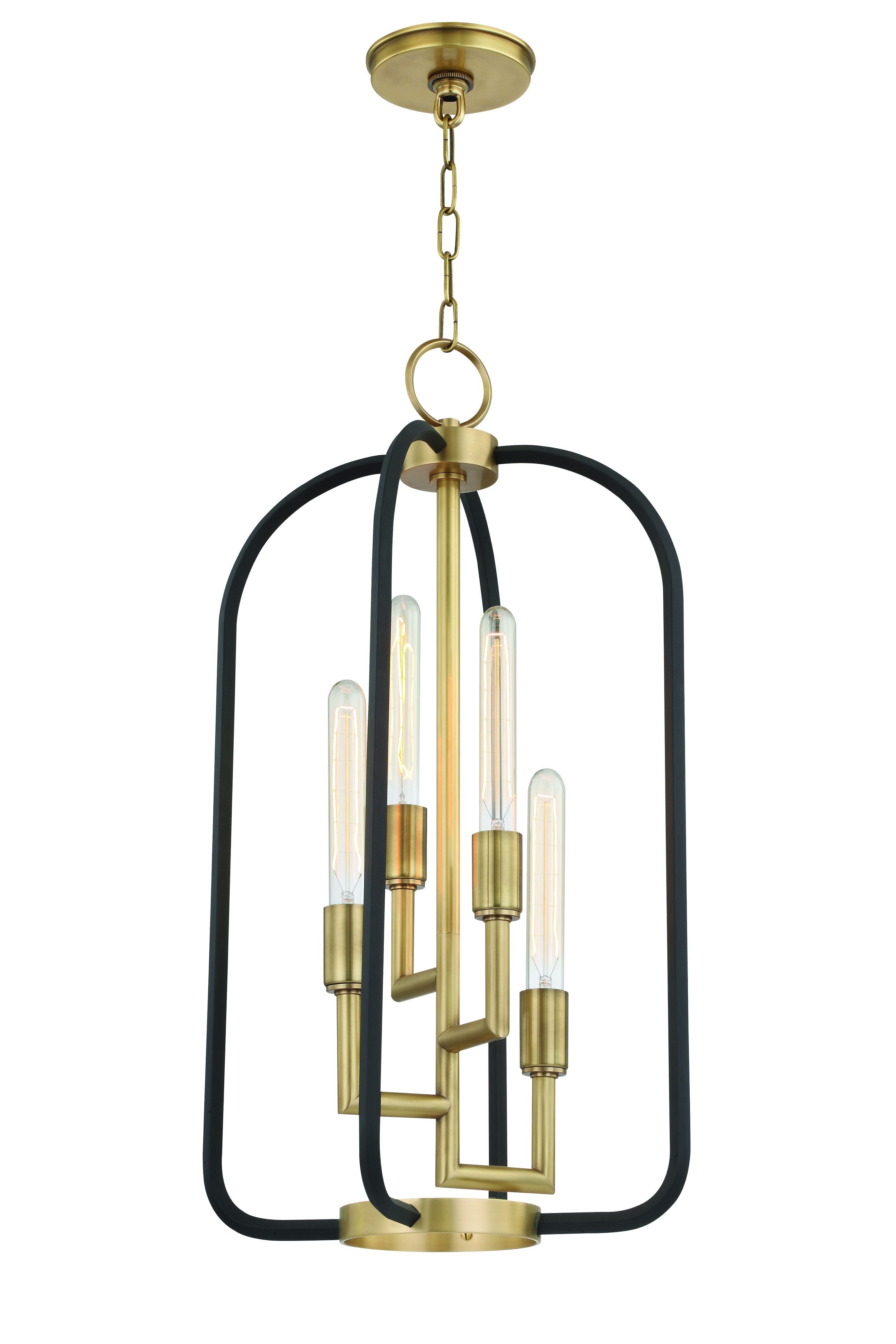 Mini Brass Cage 4-Light Chandelier in Aged Brass Finish