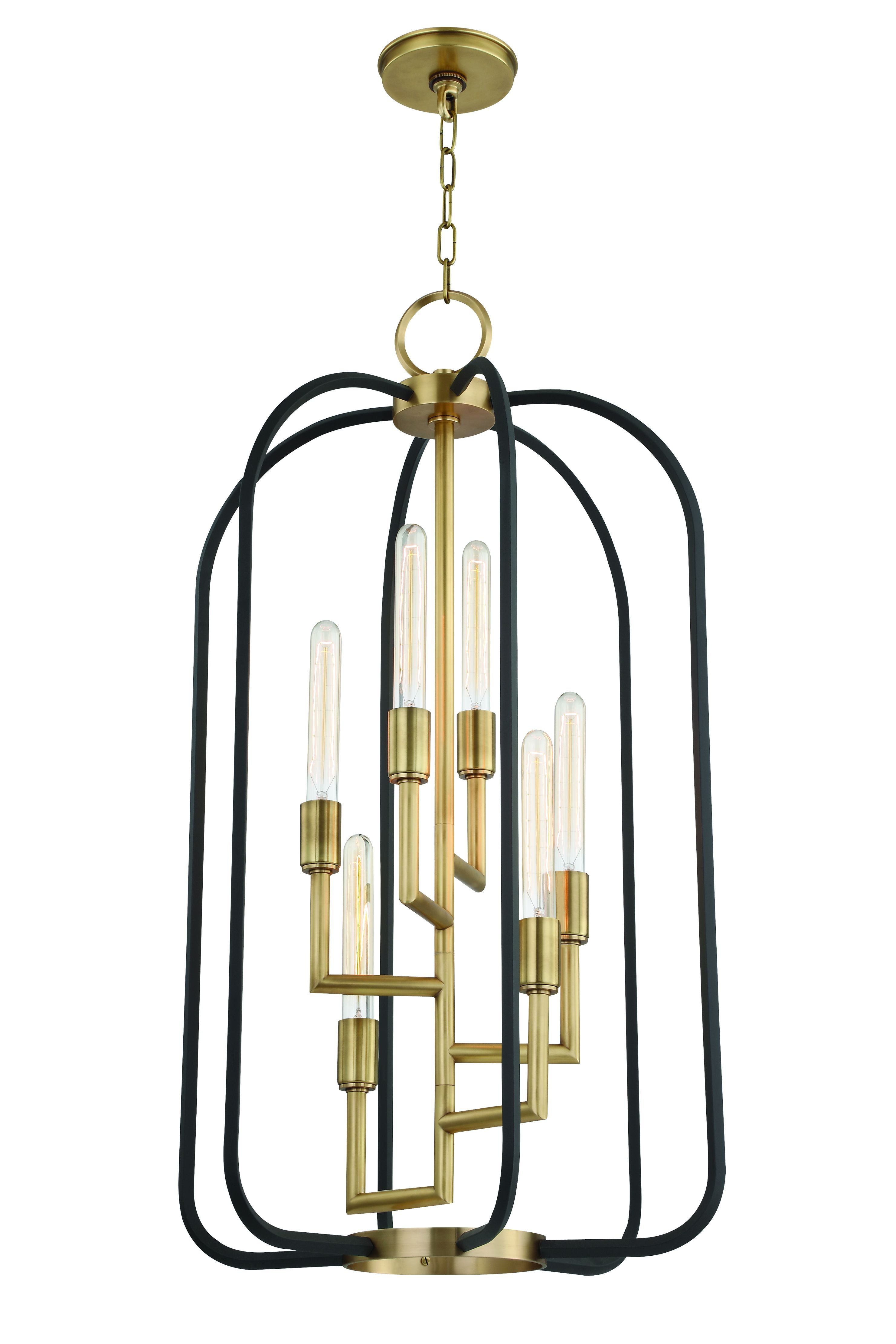 Mini Cage 6-Light Aged Brass Chandelier with Dimmable Vintage Design