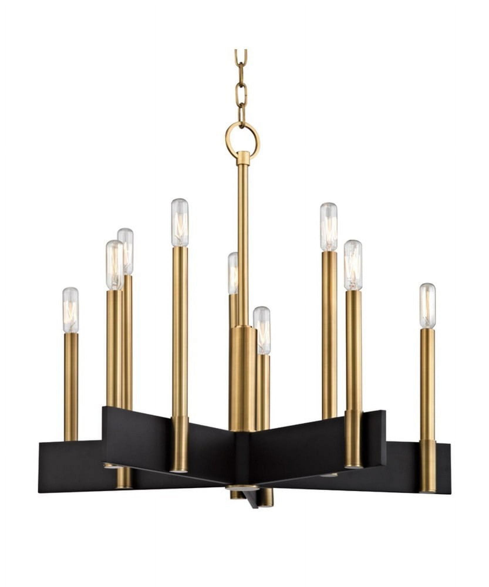 Elegant Aged Brass 10-Light Chandelier with Crystal Accents