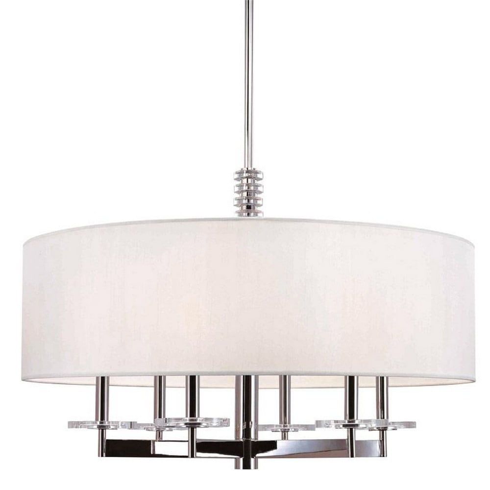 Elegant Polished Nickel 6-Light Chandelier with Off-White Faux Silk Shade