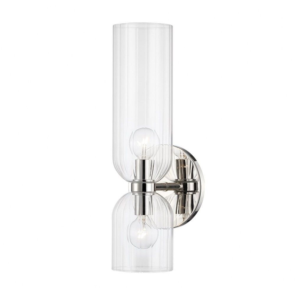 Elegant Polished Nickel 2-Light Cylinder Sconce with Clear Glass