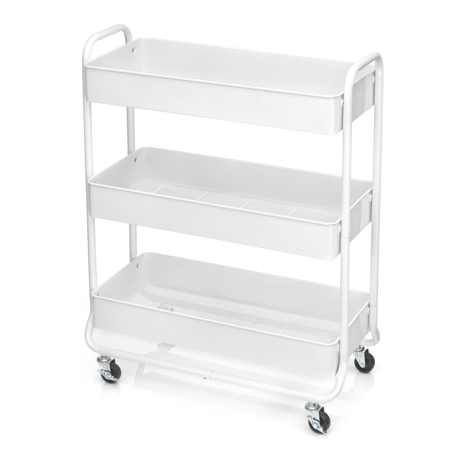 Hudson White 3-Tier Metal Rolling Storage Cart