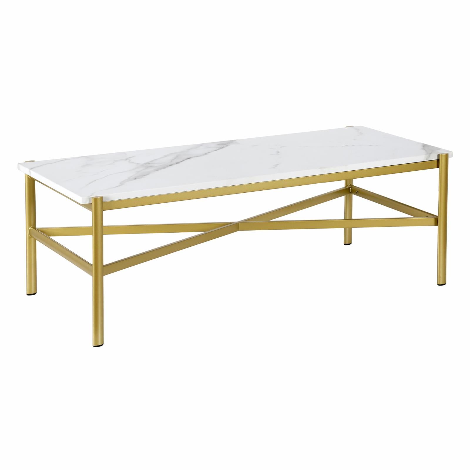 Braxton Gold Rectangular Coffee Table with Faux Marble Top