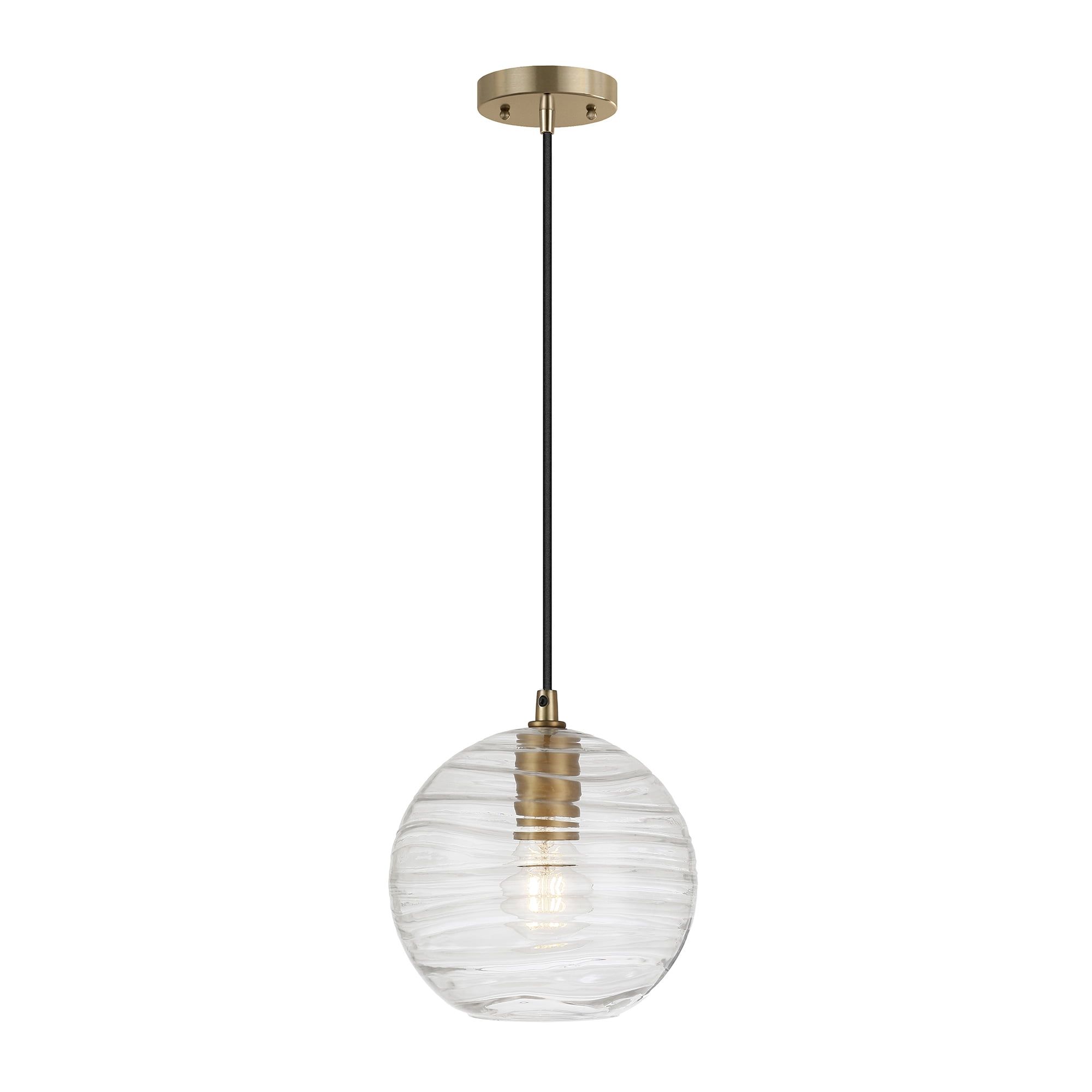 Brass and Glass Rippled Globe Pendant Light