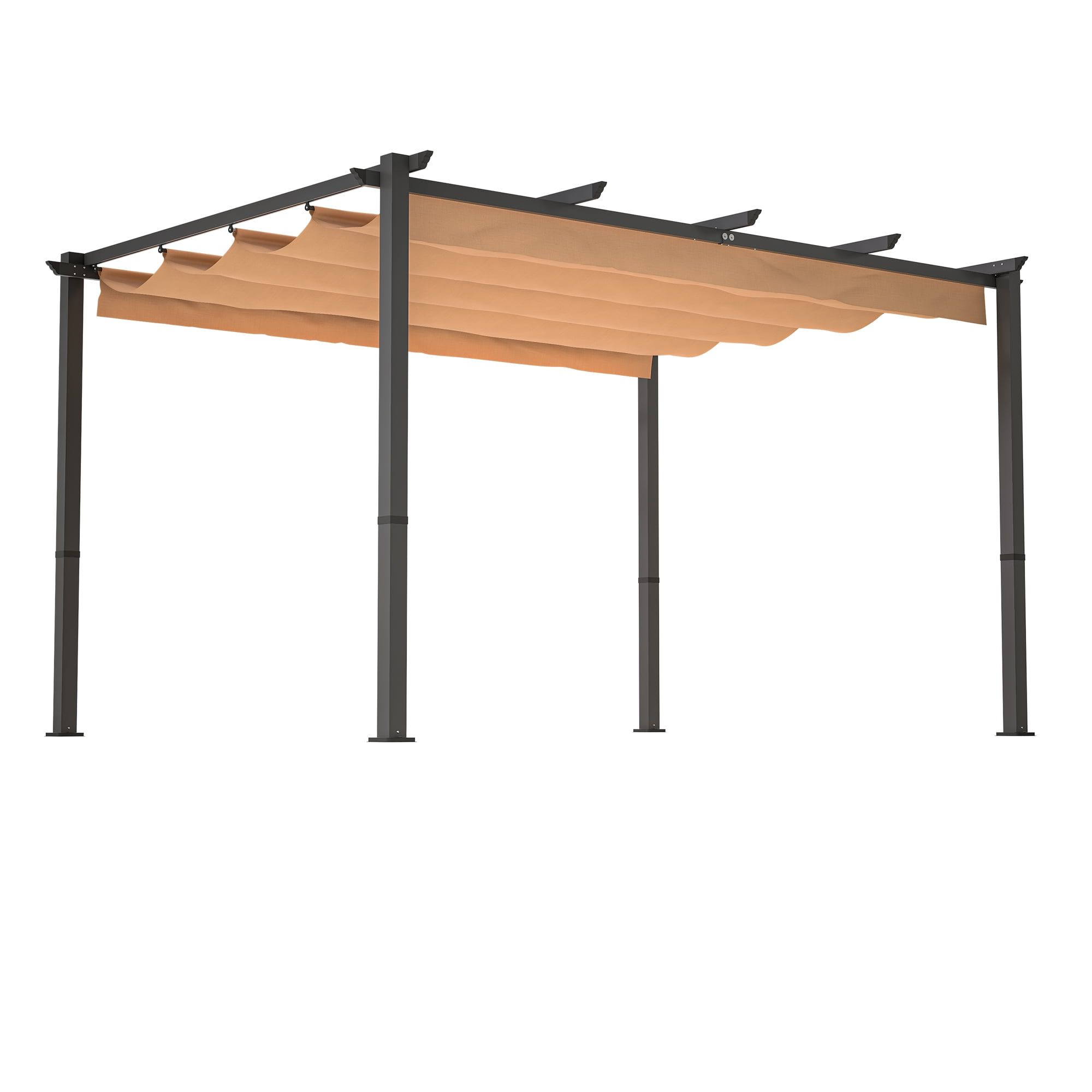 Khaki Aluminum Patio Pergola with Retractable Canopy