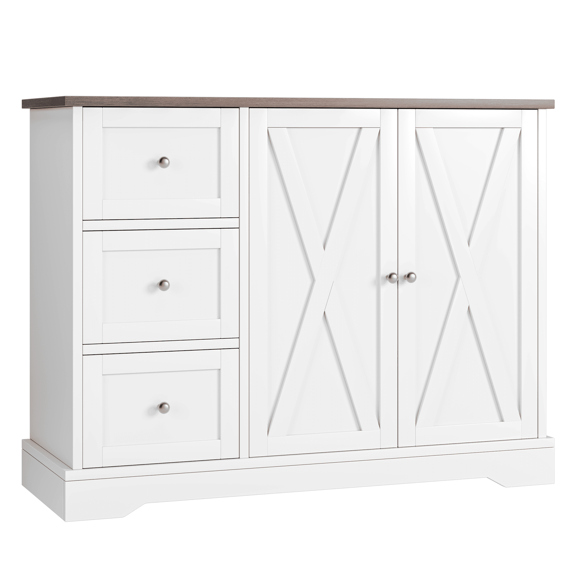 White Shaker 3-Drawer Farmhouse Buffet Cabinet