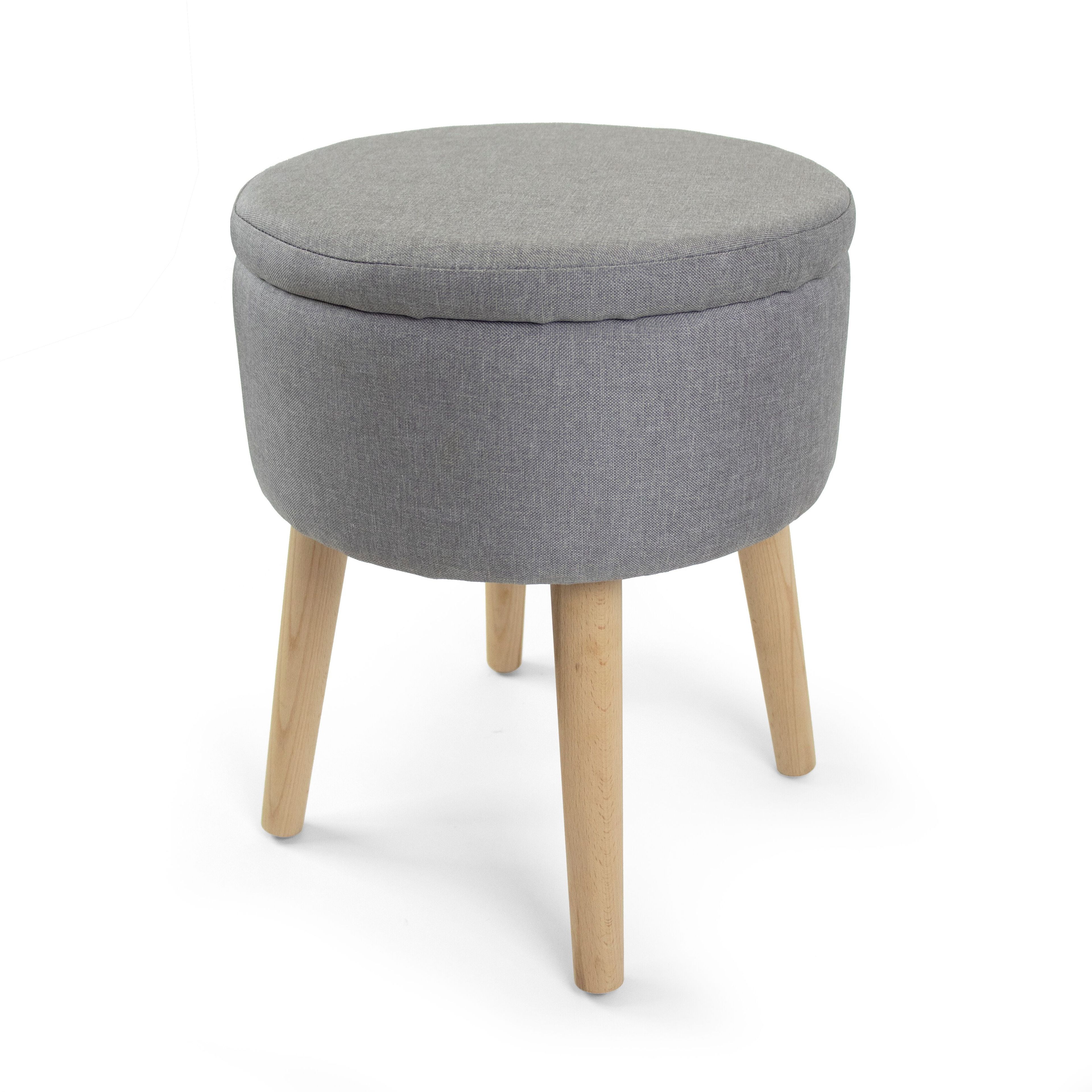 Modern Ashton 14" Round Gray Storage Ottoman with Tray