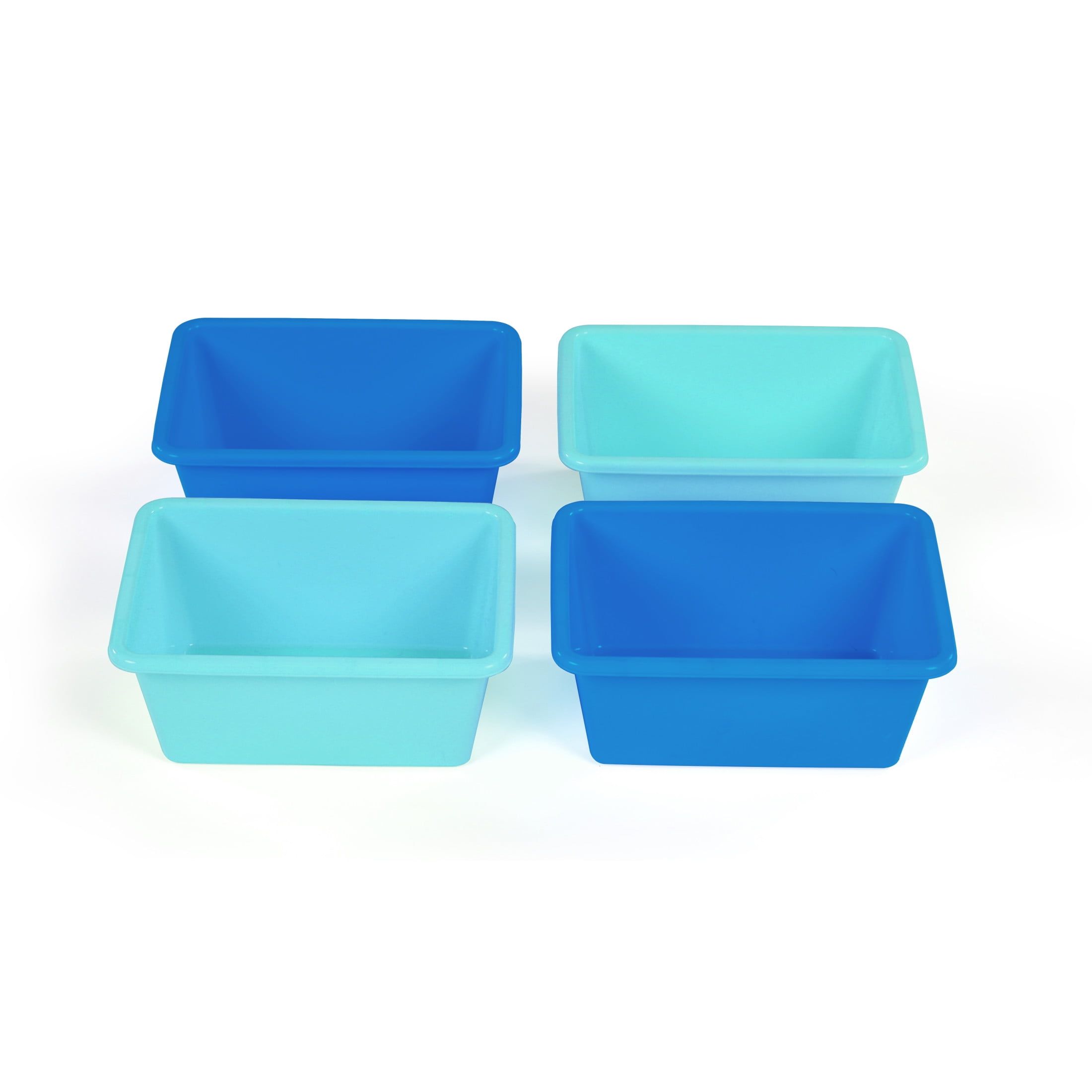 Navy and Teal Stackable Plastic Kids Storage Bins, Set of 4